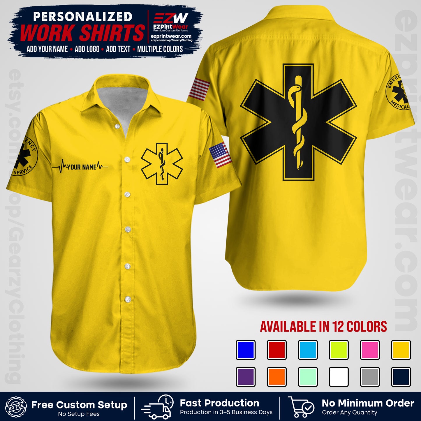 Custom EMS Shirt with Name, Logo & Text | EMS Team Uniform | First Responder Workwear EMSU04