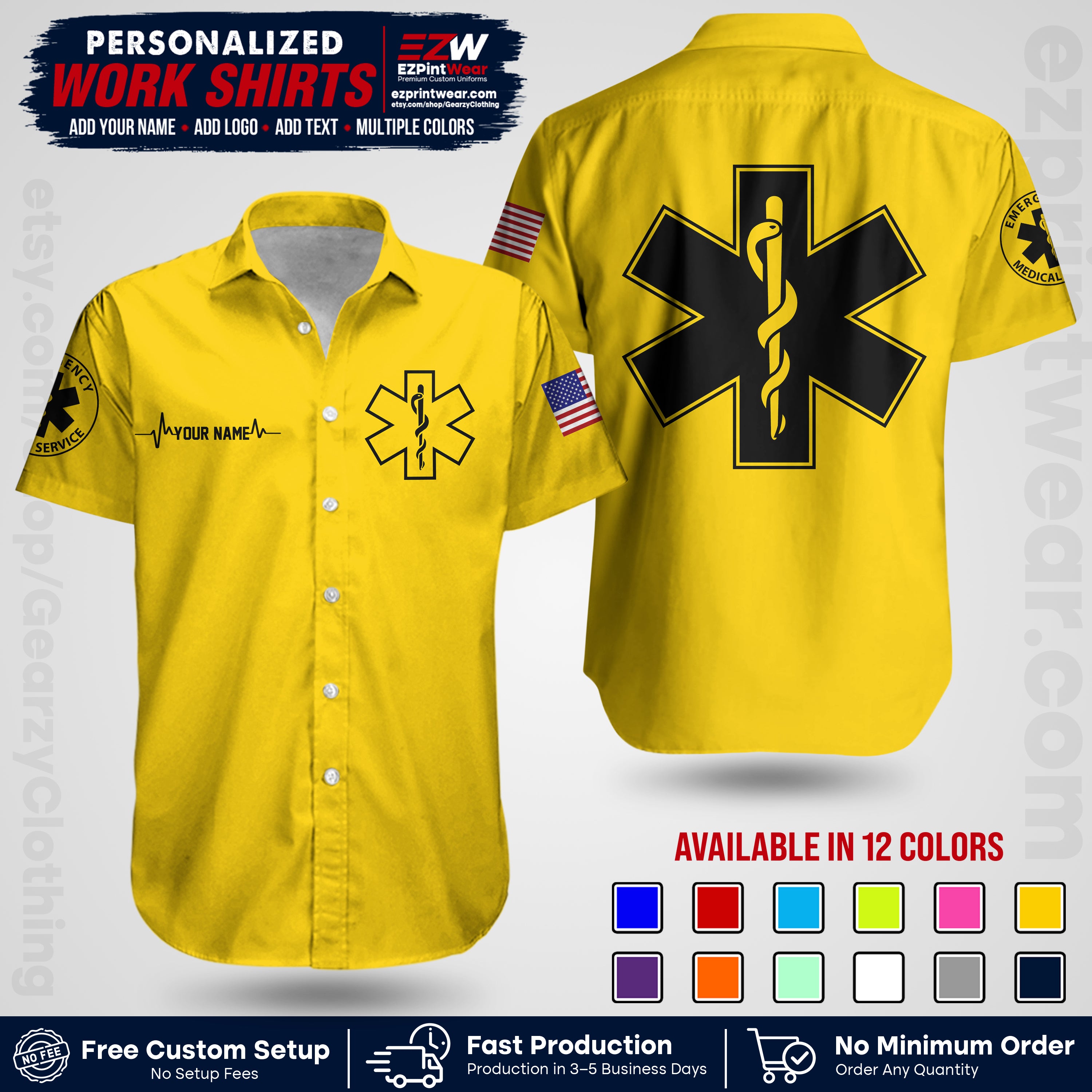 Custom EMS Shirt with Name, Logo & Text | EMS Team Uniform | First Responder Workwear EMSU04