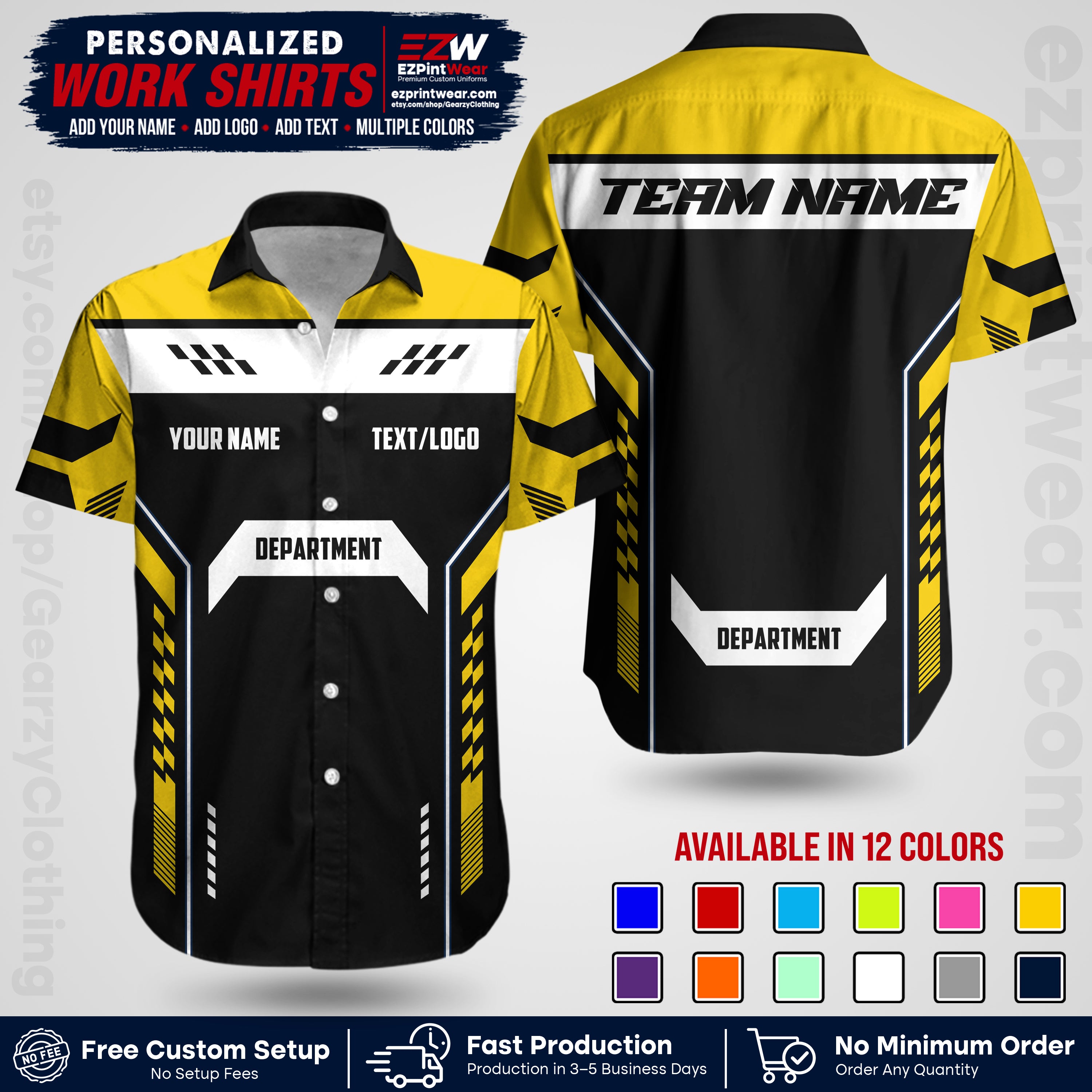 Custom All Over Print Work Uniform Shirt with Name, Logo & Text | Custom Hawaiian Shirt | Company Shirt | Employee Uniform UNF18