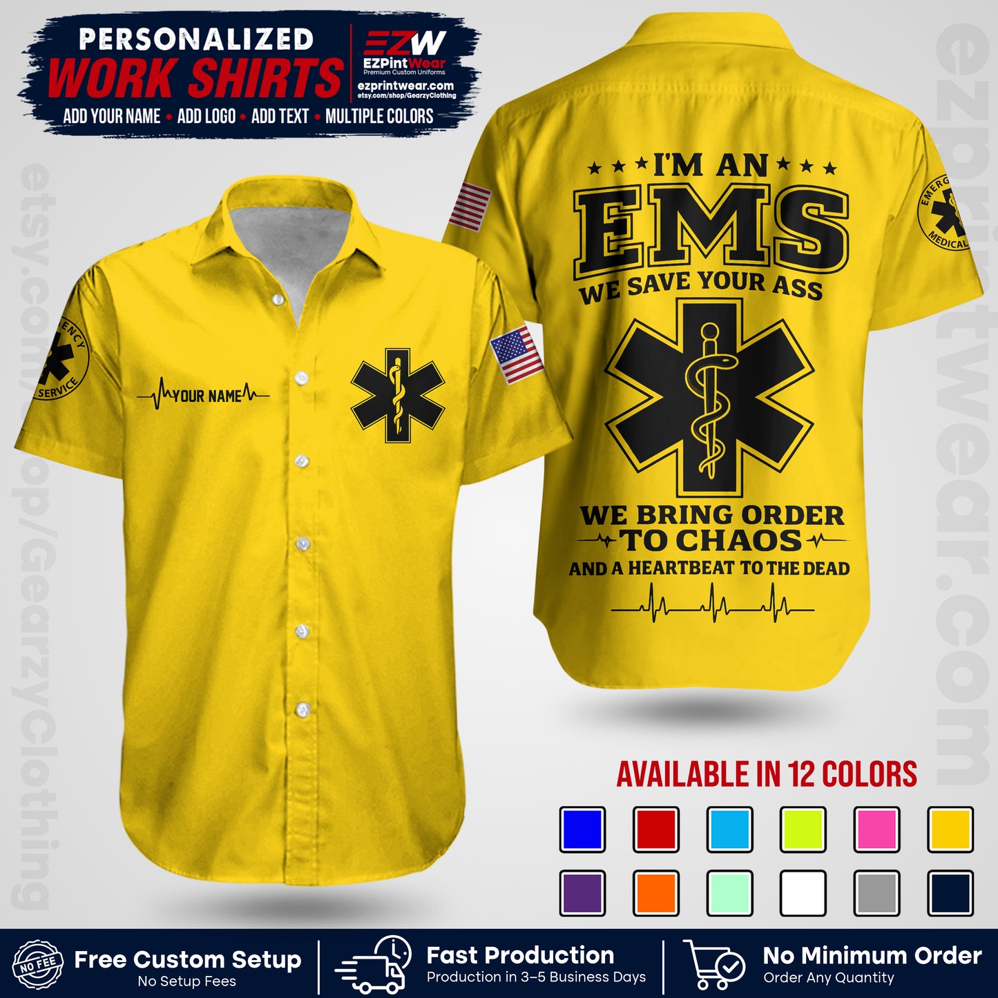 Custom EMS Shirt with Name, Logo & Text | EMS Team Uniform | First Responder Workwear EMSU05