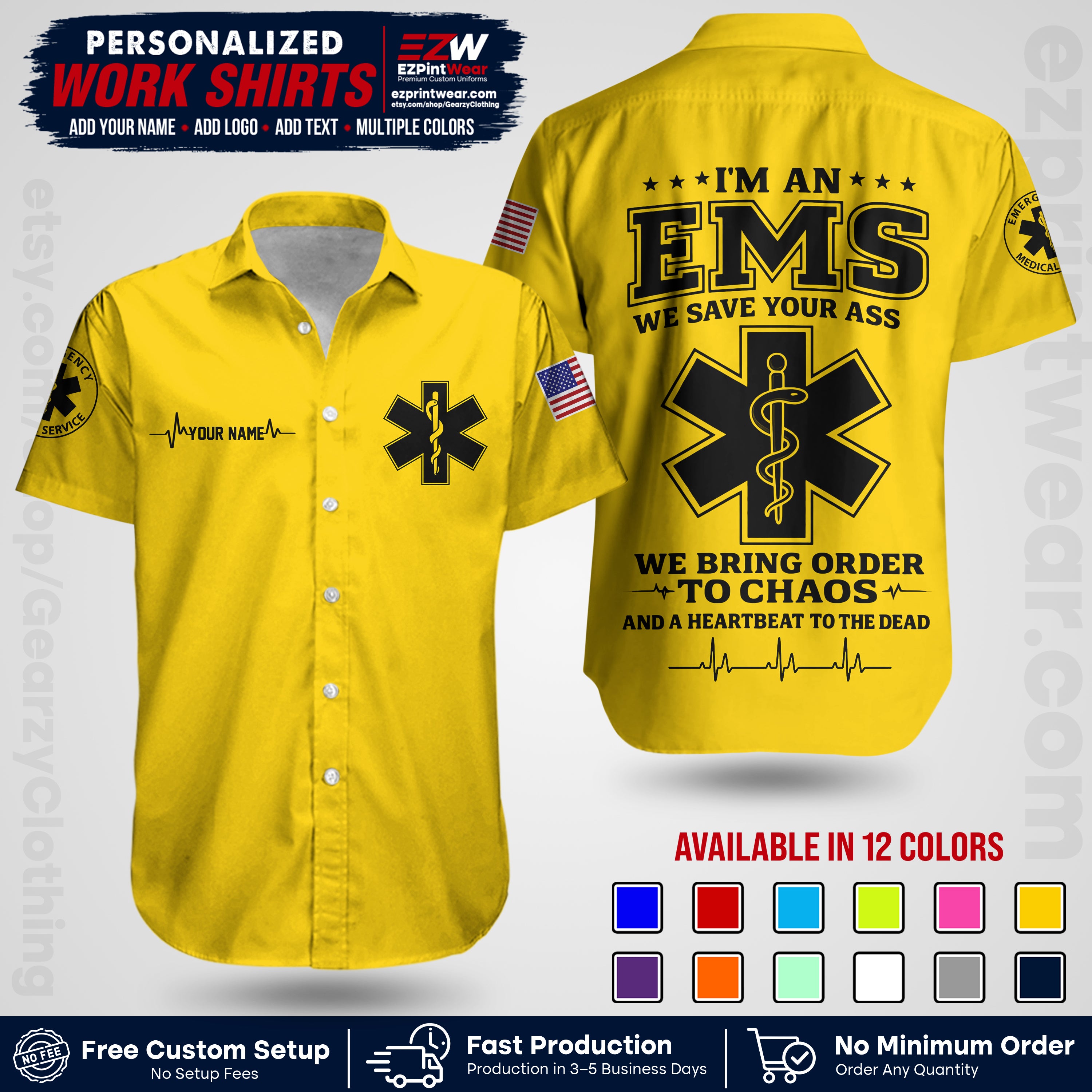 Custom EMS Shirt with Name, Logo & Text | EMS Team Uniform | First Responder Workwear EMSU05