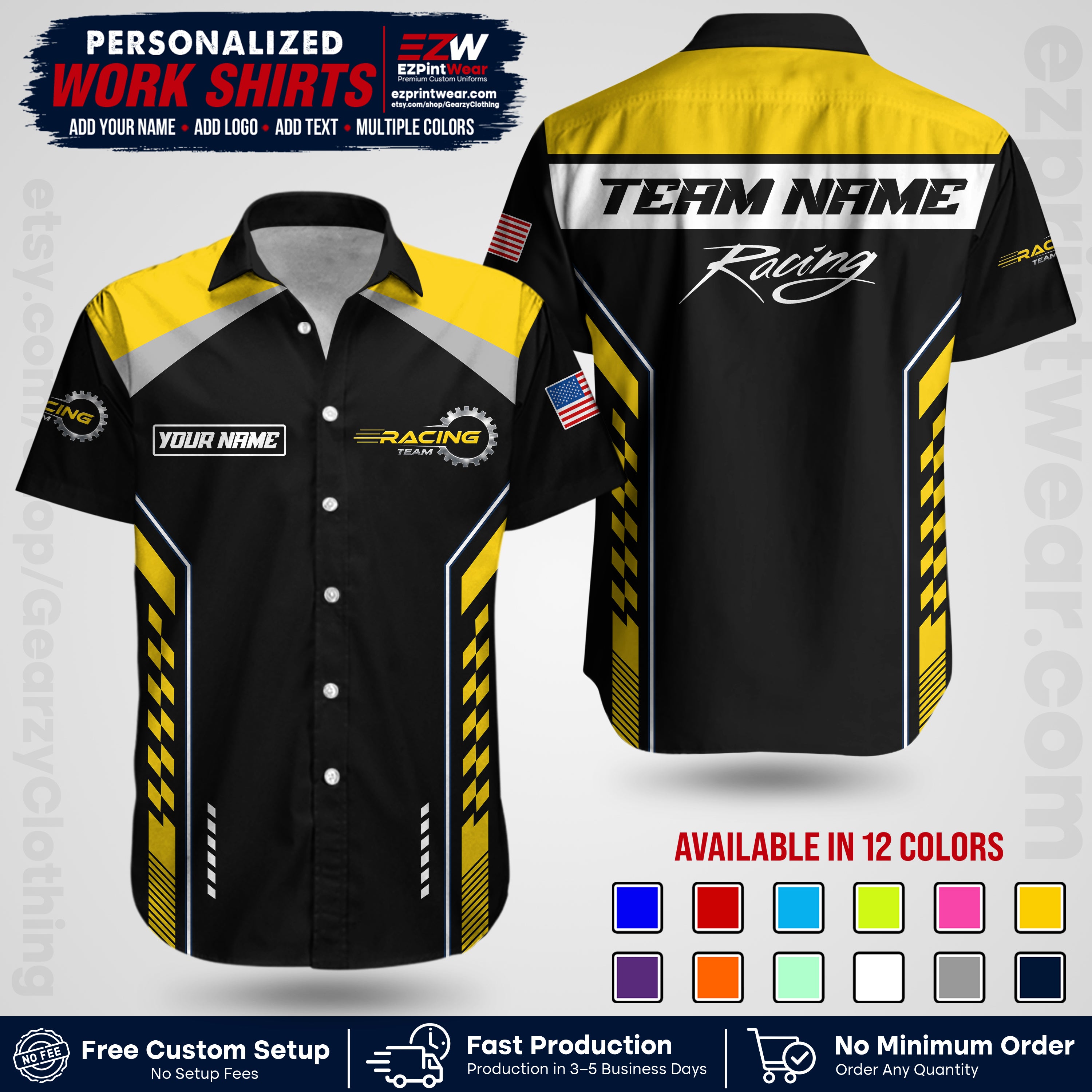 Custom Racing Shirt with Name, Logo & Text | Race Team Uniform | Crew Apparel RC13