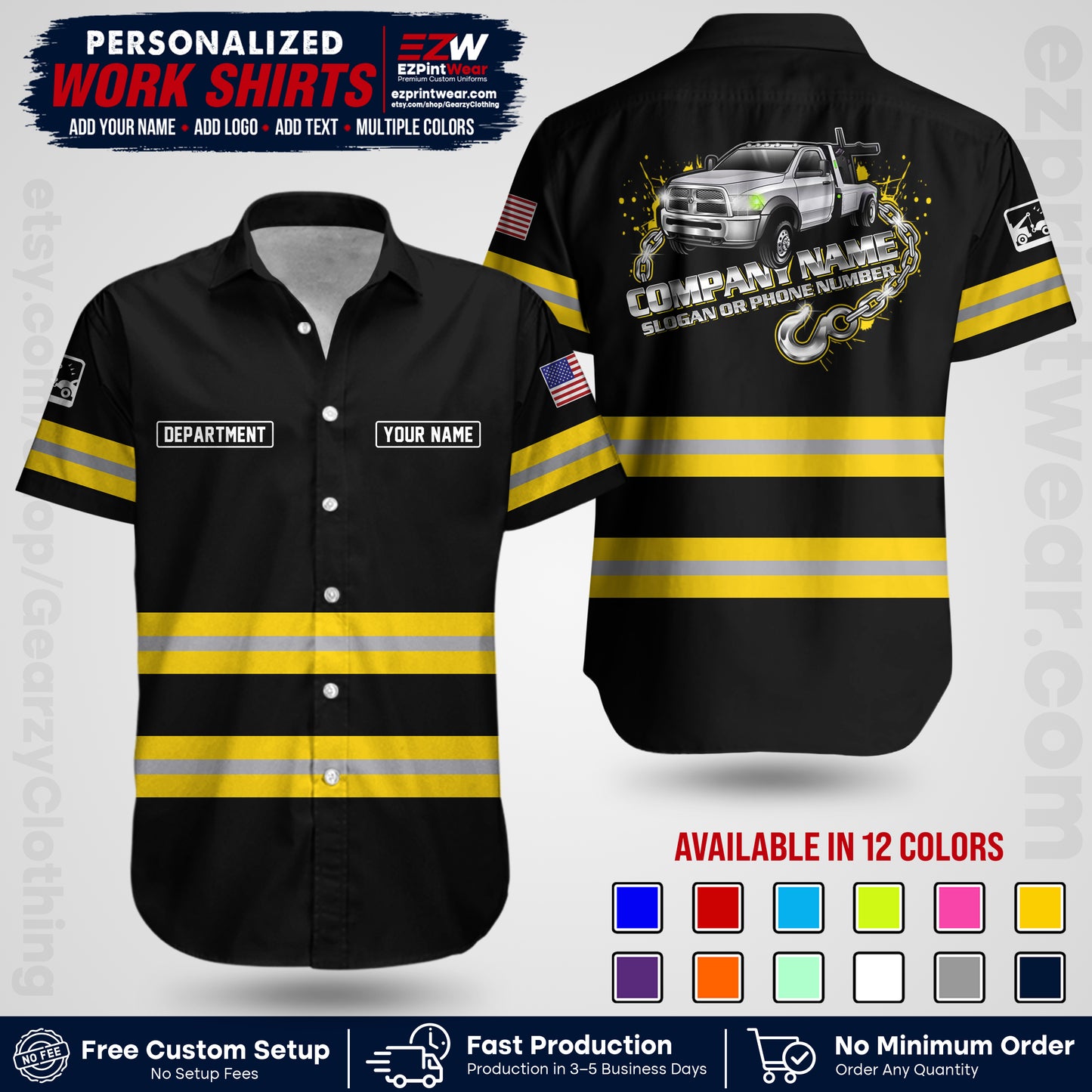 Custom Towing Workwear Uniform | Personalized Tow Truck Shirt | Non-Reflective Safety Stripe Apparel | Custom Towing Shirt | Tow Truck Apparel TW05