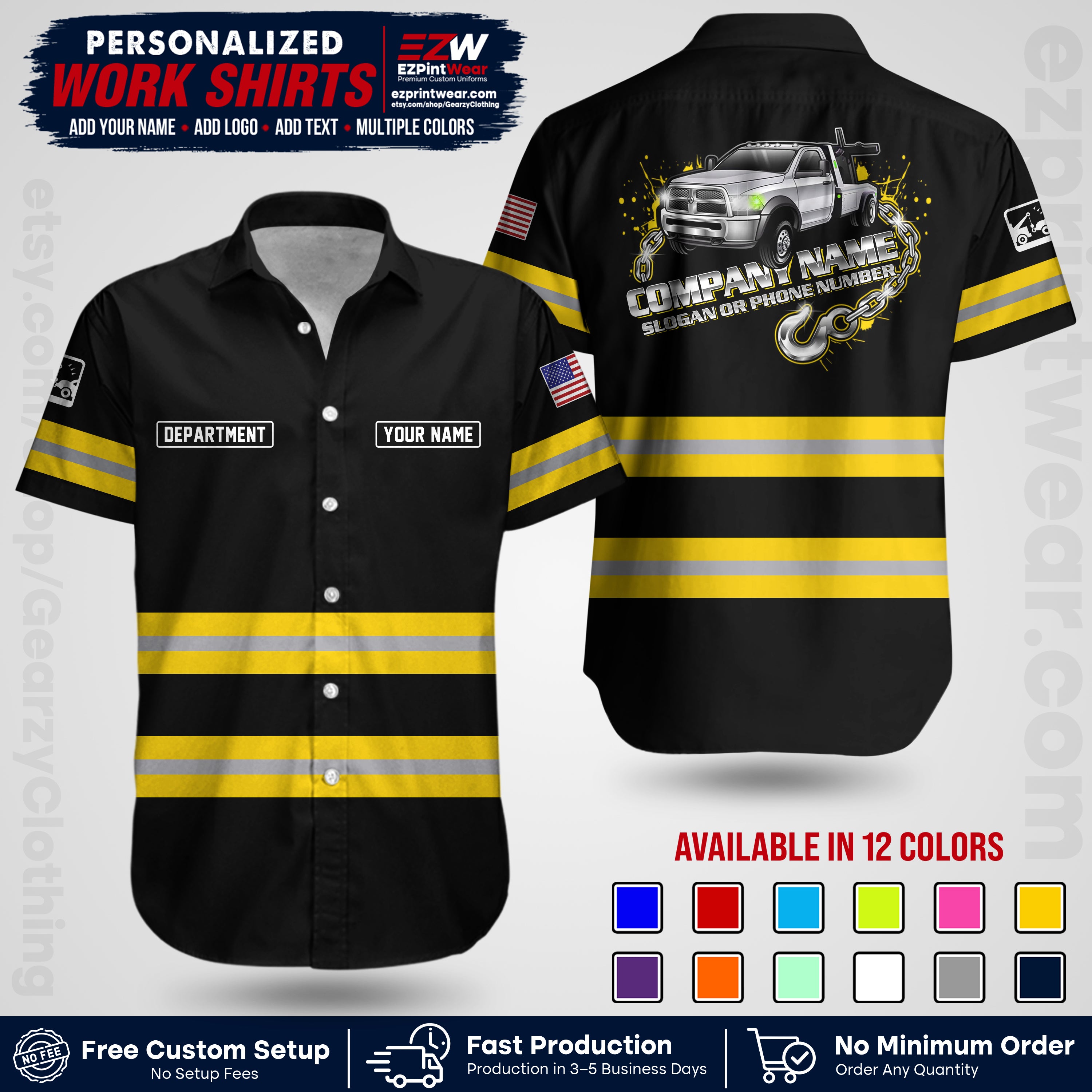 Custom Towing Workwear Uniform | Personalized Tow Truck Shirt | Non-Reflective Safety Stripe Apparel | Custom Towing Shirt | Tow Truck Apparel TW05
