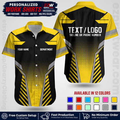 Custom All Over Print Work Uniform Shirt with Name, Logo & Text | Custom Hawaiian Shirt | Company Shirt | Employee Uniform UNF06