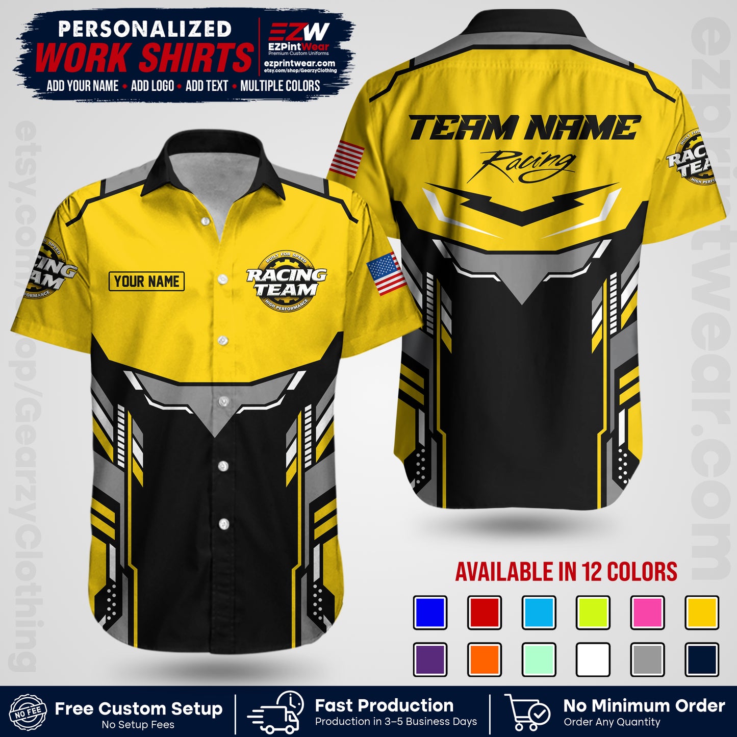 Custom Racing Shirt with Name, Logo & Text | Race Team Uniform | Crew Apparel RC11