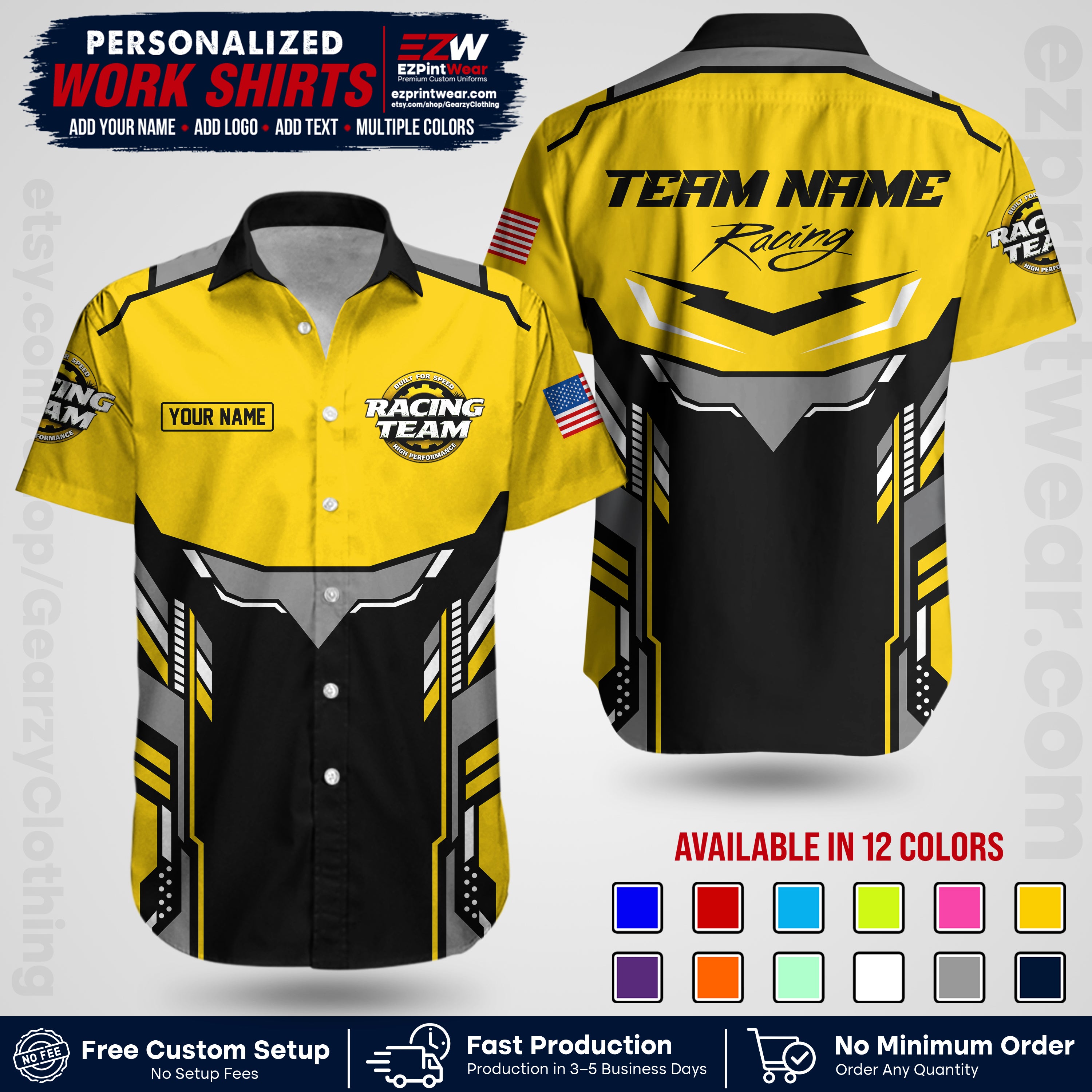 Custom Racing Shirt with Name, Logo & Text | Race Team Uniform | Crew Apparel RC11