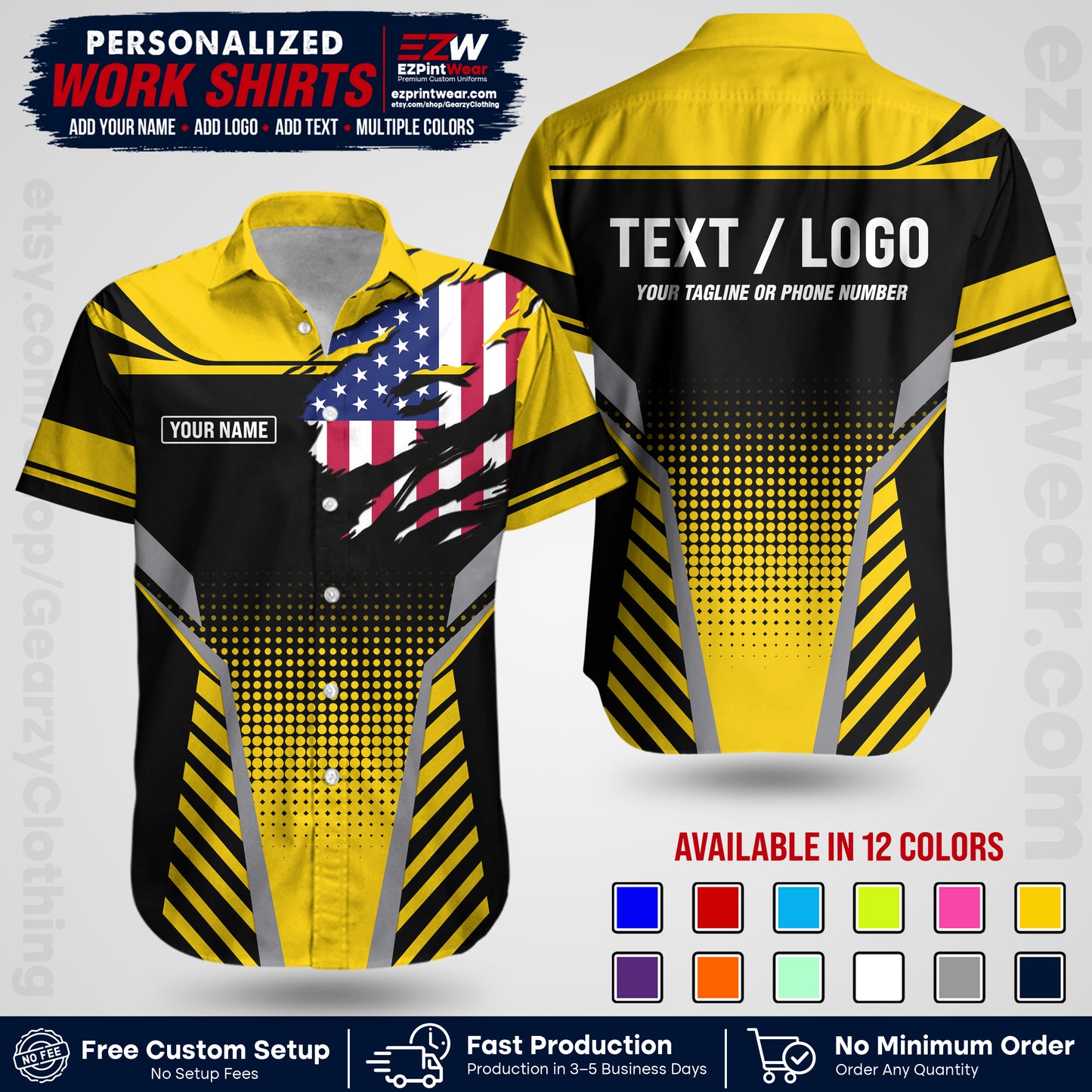Custom All Over Print Work Uniform Shirt with Name, Logo & Text | Custom Hawaiian Shirt | Company Shirt | Employee Uniform UNF07