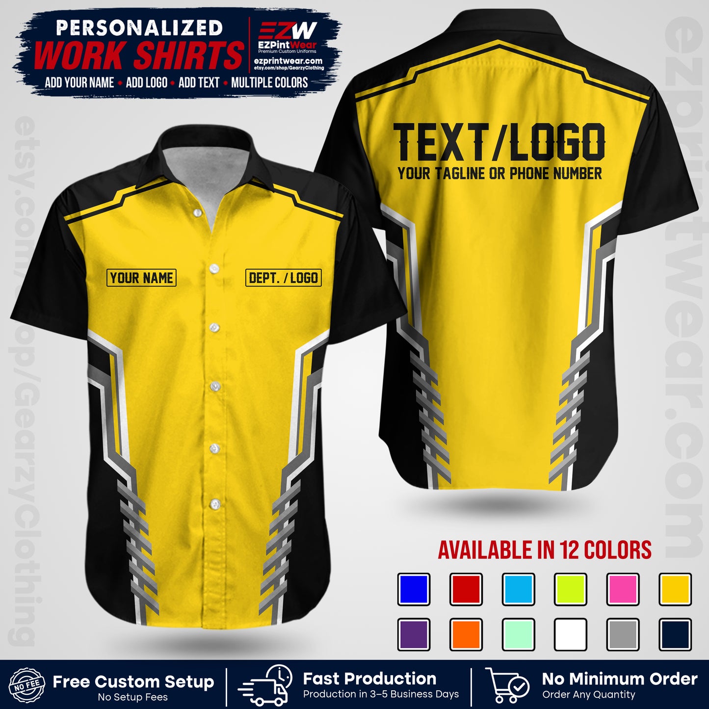 Custom All Over Print Work Uniform Shirt with Name, Logo & Text | Custom Hawaiian Shirt | Company Shirt | Employee Uniform UNF15