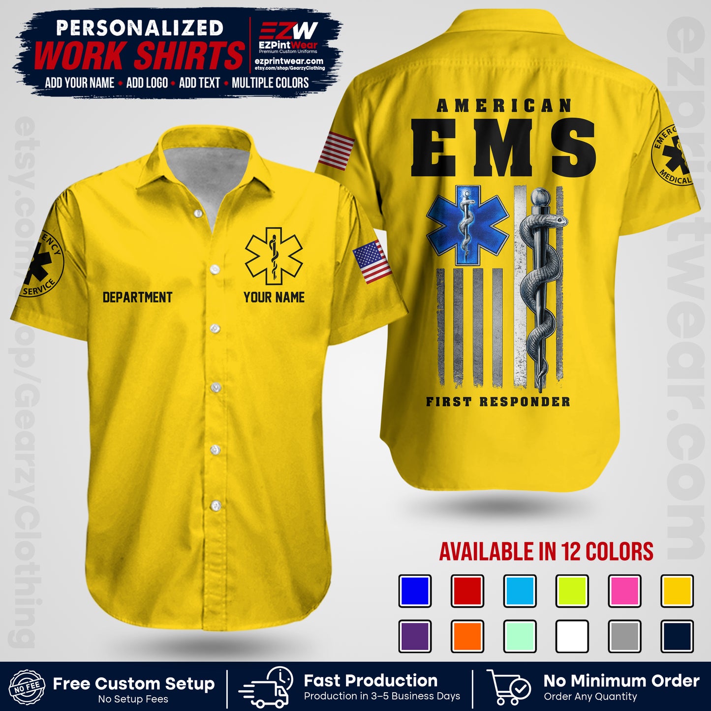 Custom EMS Shirt with Name, Logo & Text | EMS Team Uniform | First Responder Workwear EMSU03