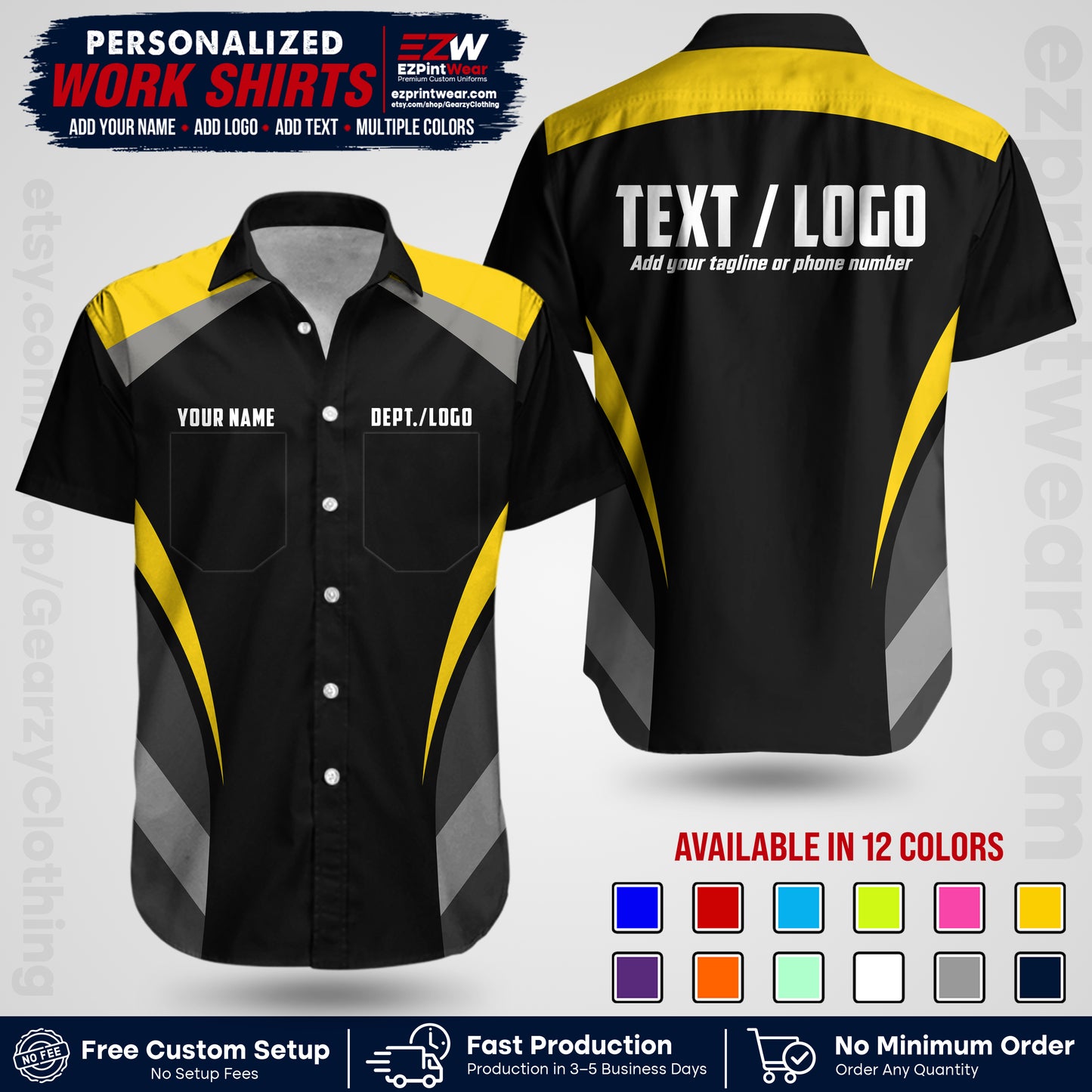 Custom All Over Print Work Uniform Shirt with Name, Logo & Text | Custom Hawaiian Shirt | Company Shirt | Employee Uniform UNF03