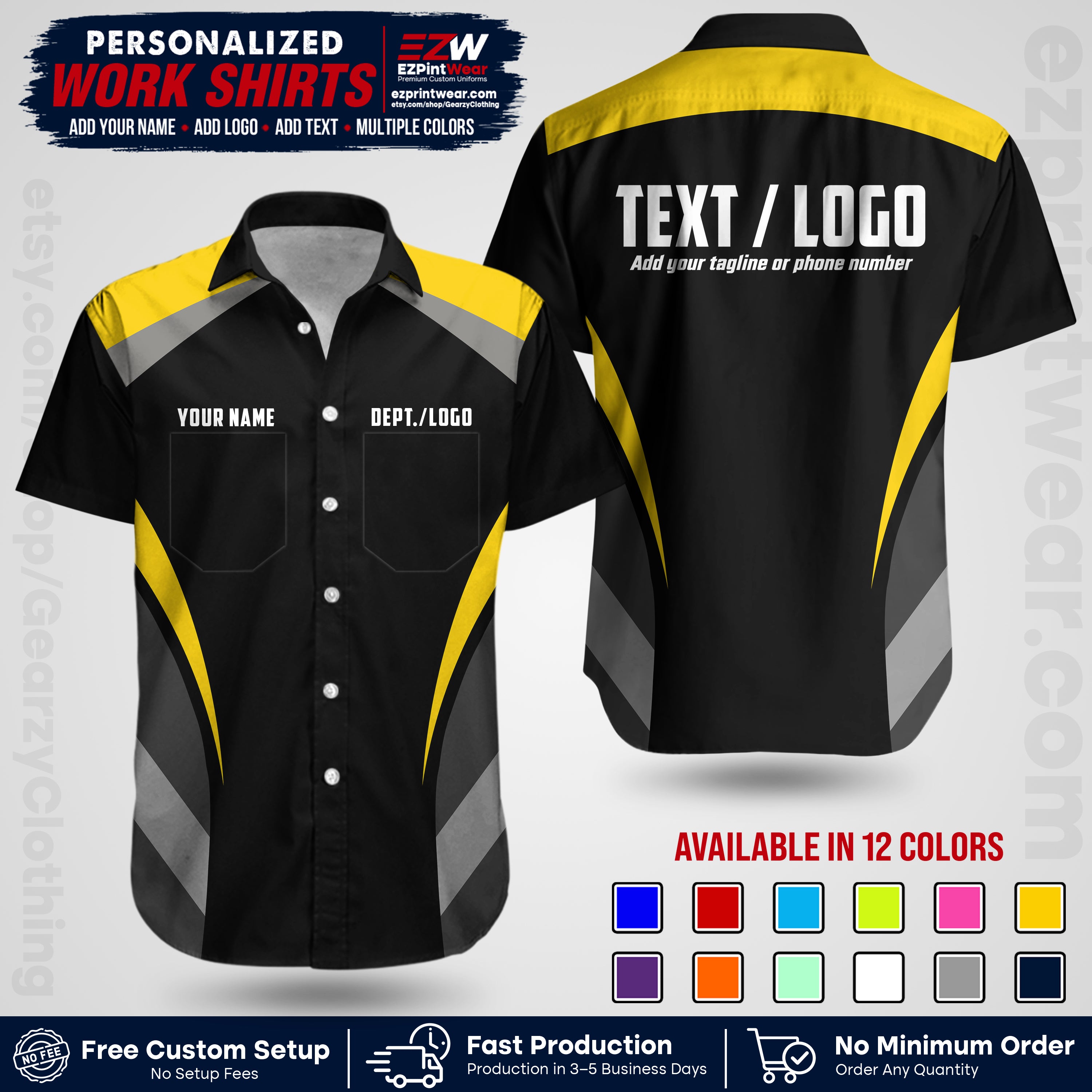 Custom All Over Print Work Uniform Shirt with Name, Logo & Text | Custom Hawaiian Shirt | Company Shirt | Employee Uniform UNF03