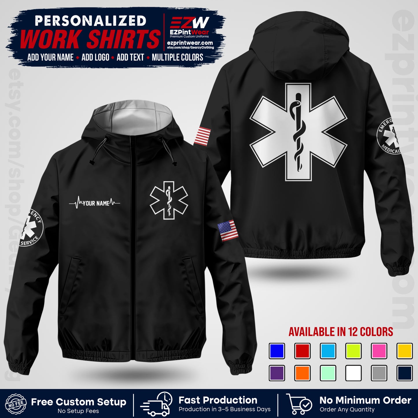 Custom EMS Windbreaker Jacket with Name, Logo & Text | EMS Team Uniform | EMS Apparel EMSJK 04