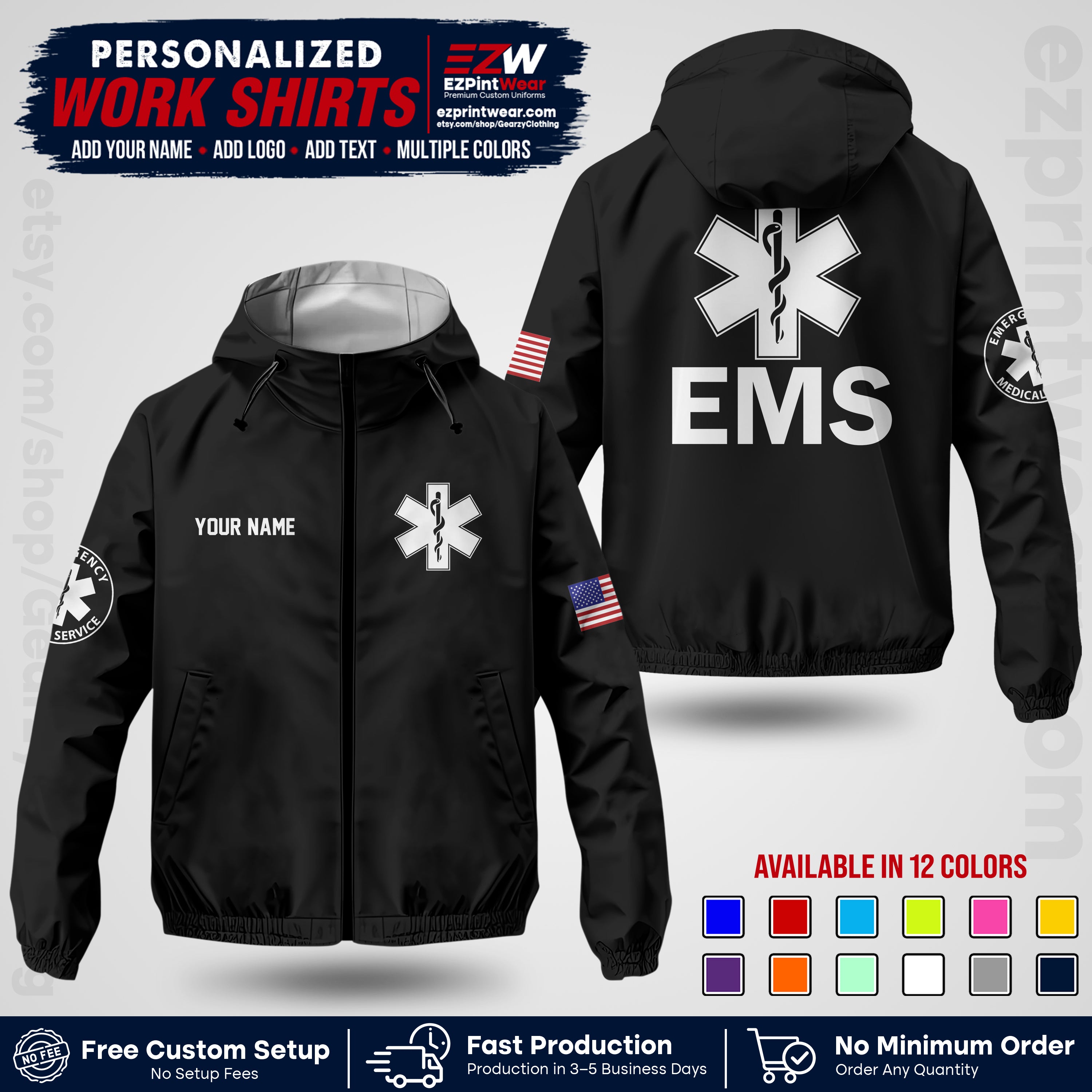 Custom EMS Windbreaker Jacket with Name, Logo & Text | EMS Team Uniform | EMS Apparel EMSJK 02