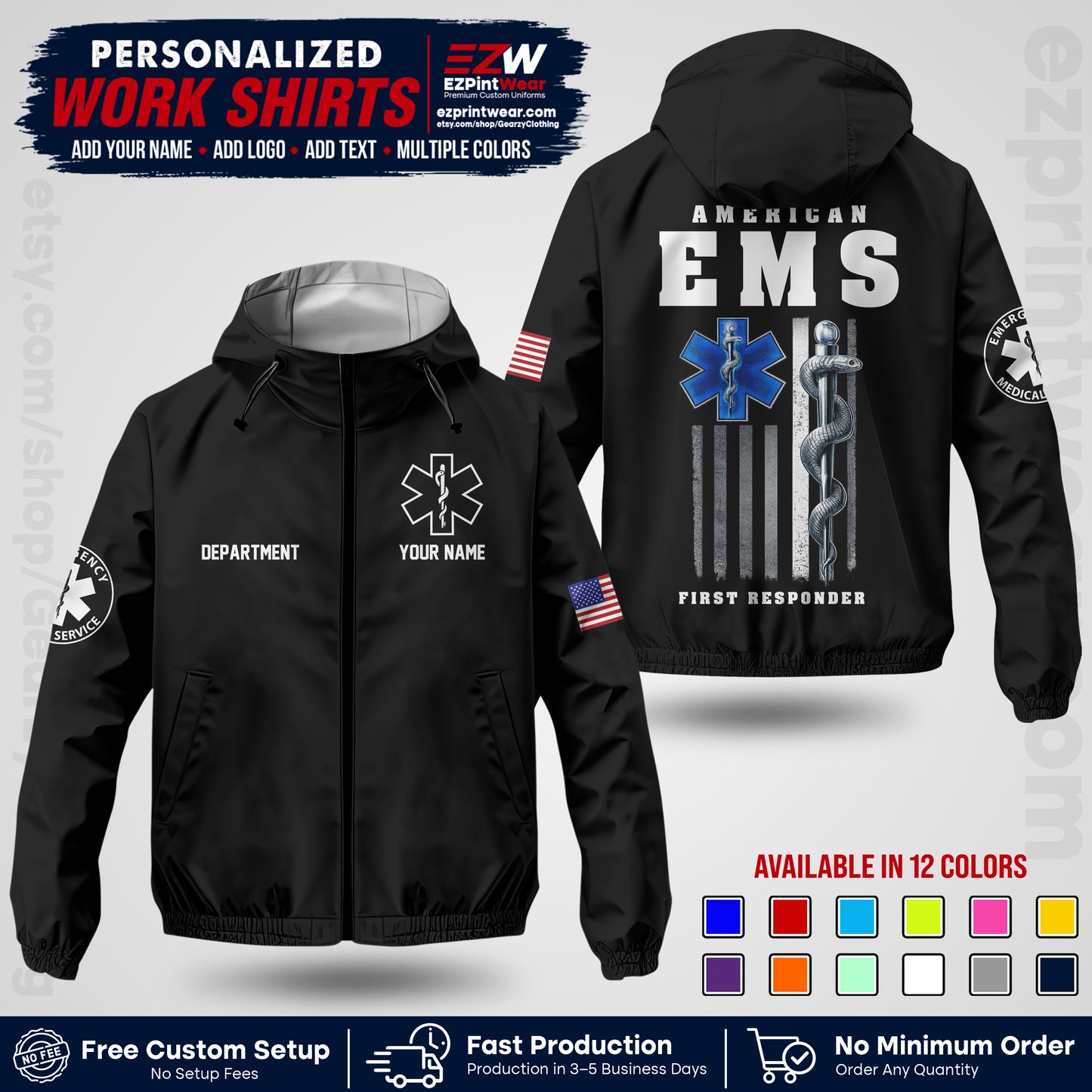 Custom EMS Windbreaker Jacket with Name, Logo & Text | EMS Team Uniform | EMS Apparel EMSJK 03