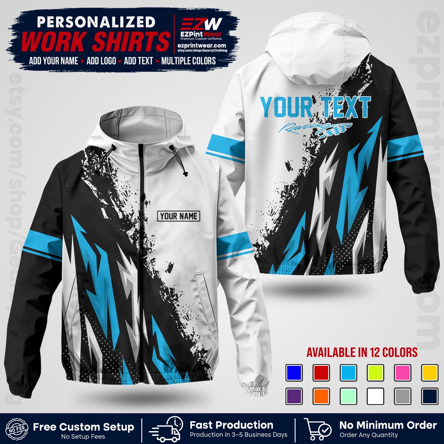 Custom Racing Windbreaker Jacket with Name, Logo & Text | Race Team Uniform | Motorsport Apparel RCJK08
