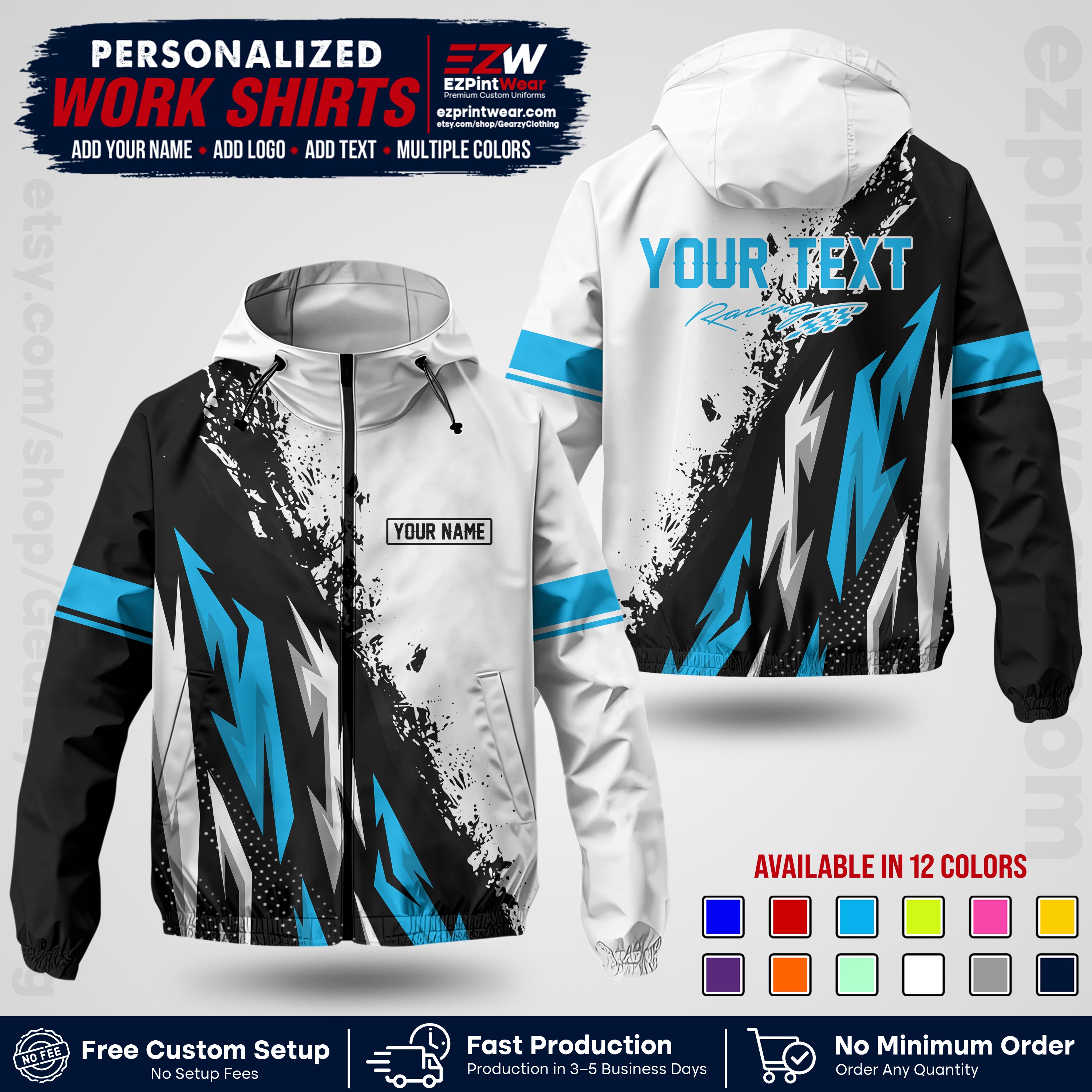 Custom Racing Windbreaker Jacket with Name, Logo & Text | Race Team Uniform | Motorsport Apparel RCJK08