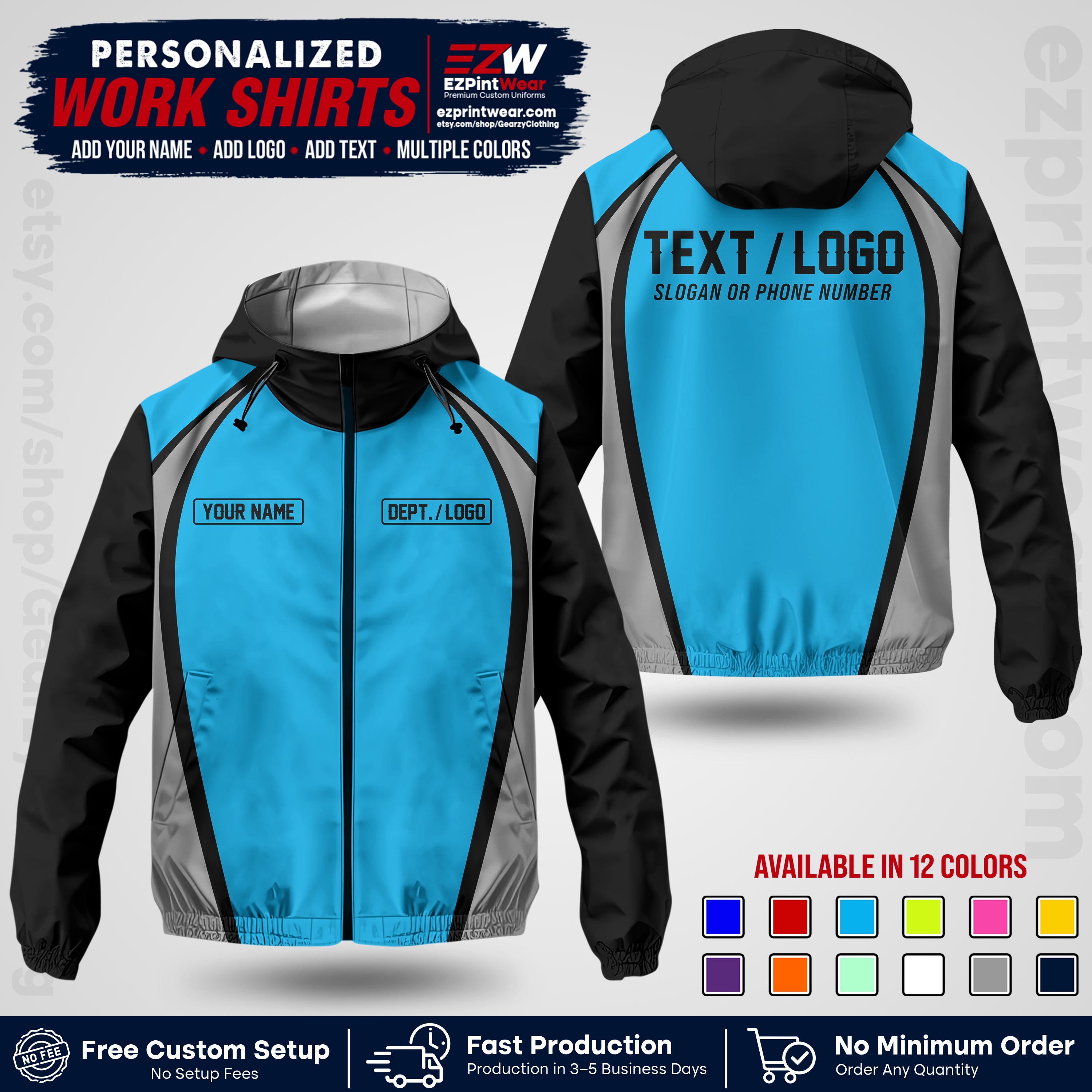 Custom Windbreaker Jacket with Name, Logo & Text, All Over Print Company Workwear, Employee Uniform WBJK19 (Copy)