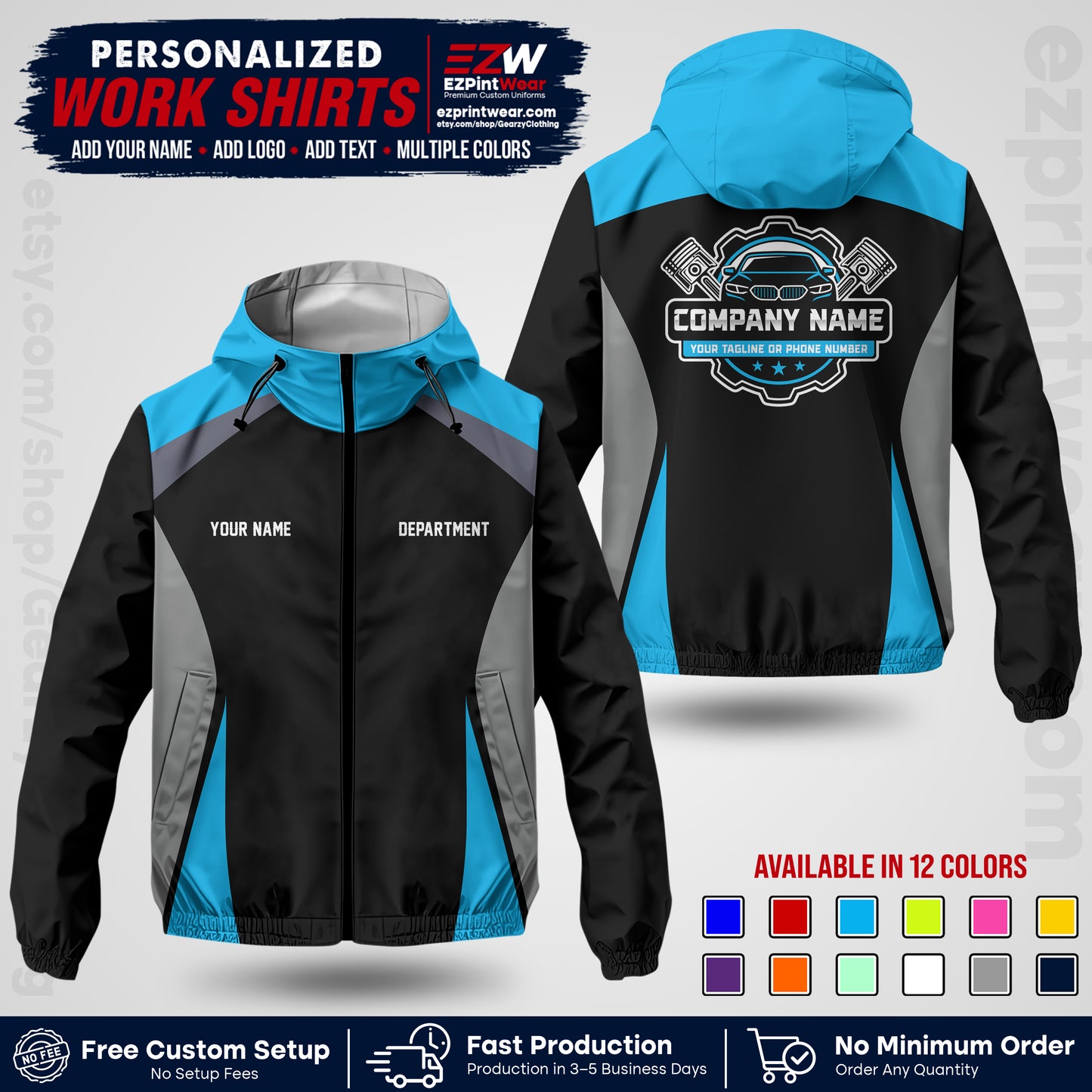 Custom Mechanic Work Shirt with Name, Logo & Text | Auto Shop Uniform | Company Workwear | Employee Uniform MCNJK08