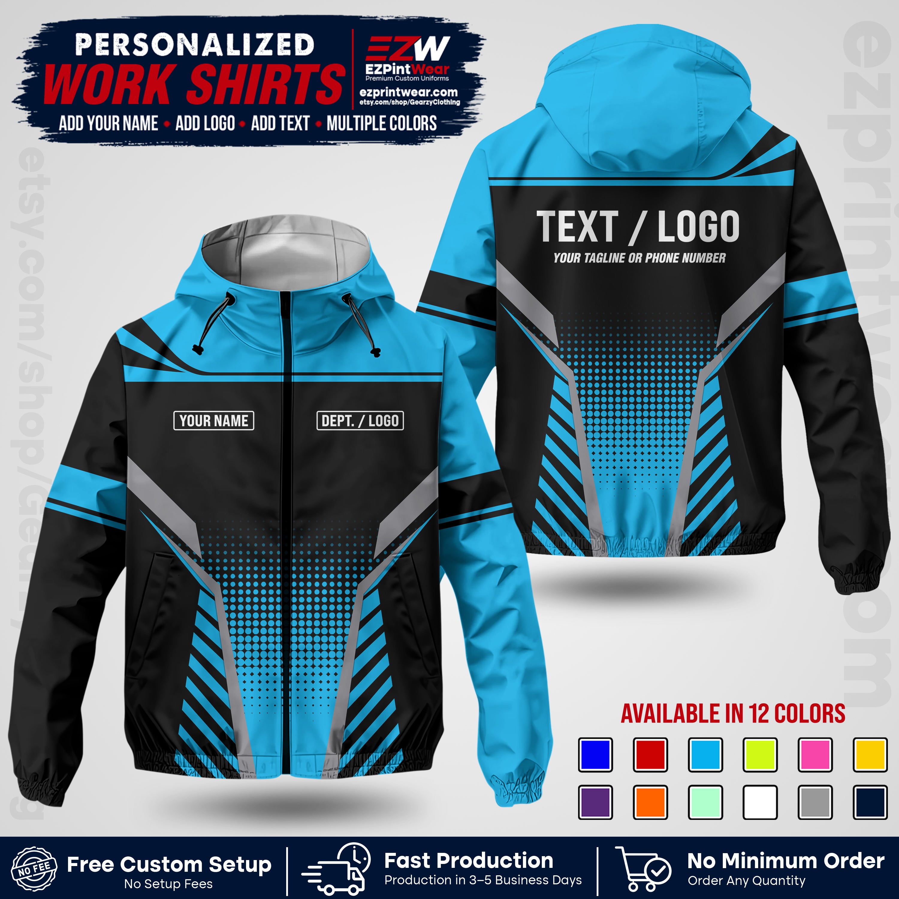 Custom Windbreaker Jacket with Name, Logo & Text, All Over Print Company Workwear, Employee Uniform WBJK08