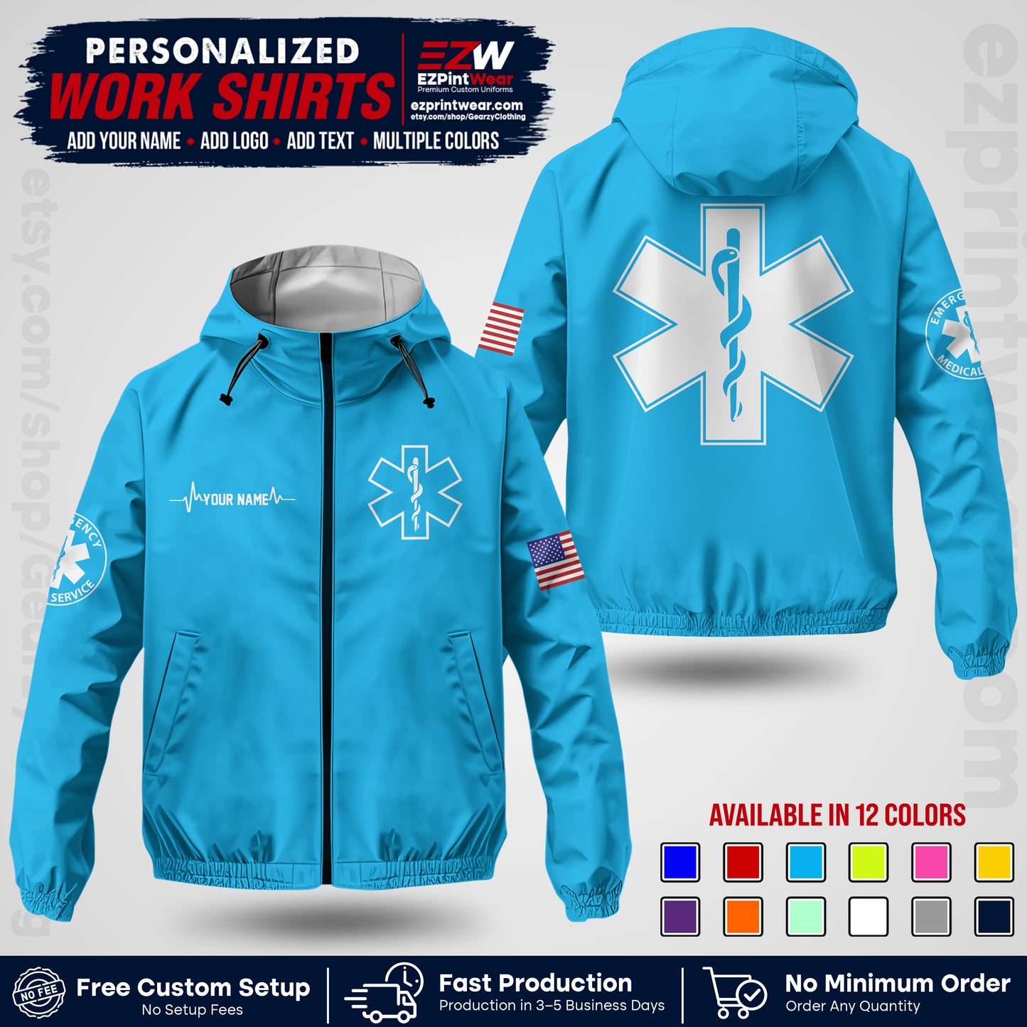 Custom EMS Windbreaker Jacket with Name, Logo & Text | EMS Team Uniform | EMS Apparel EMSJK 04