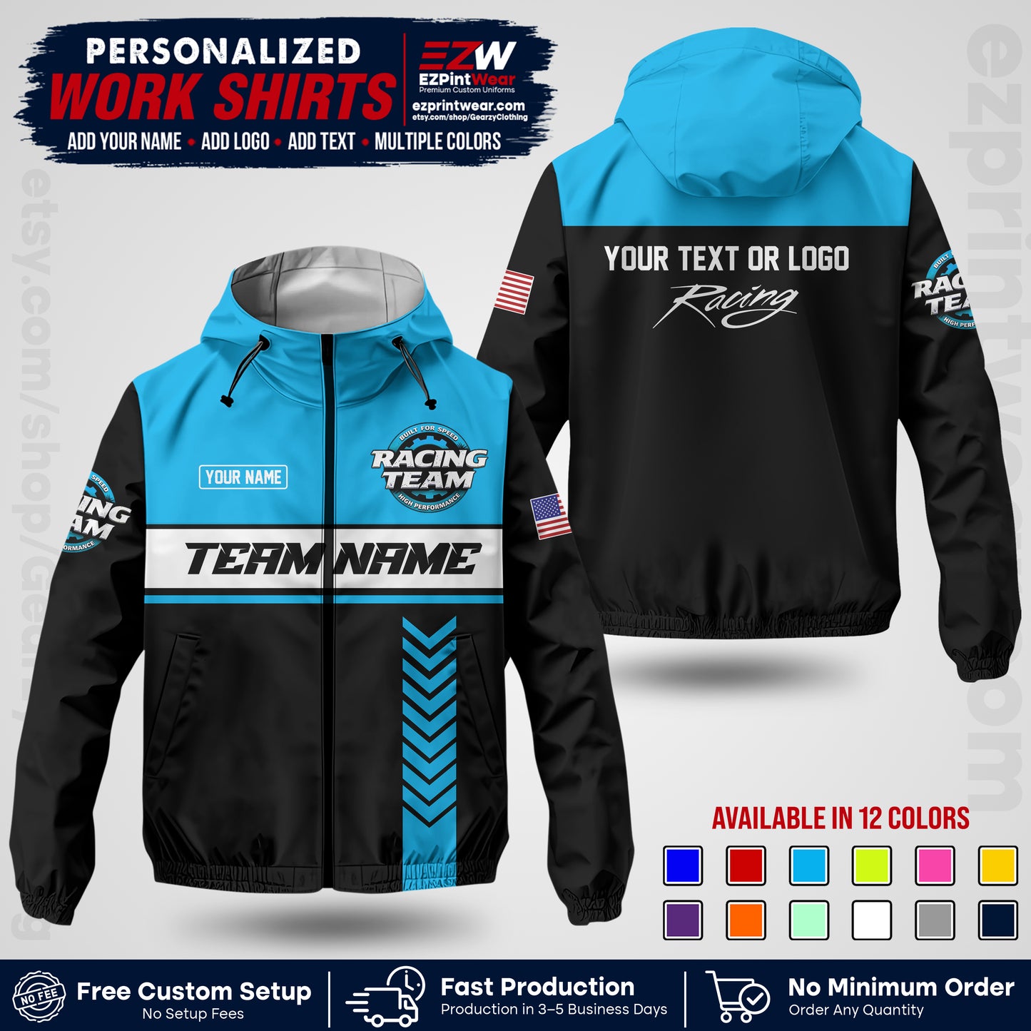 Custom Racing Windbreaker Jacket with Name, Logo & Text | Race Team Uniform | Motorsport Apparel RCJK02