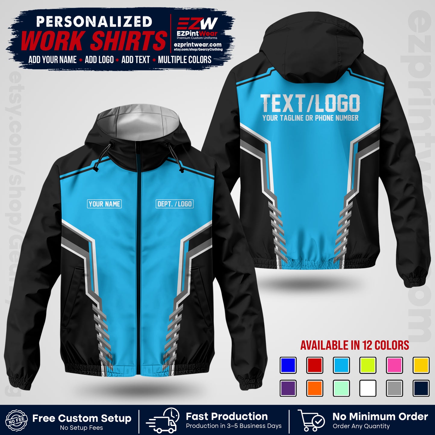 Custom Windbreaker Jacket with Name, Logo & Text, All Over Print Company Workwear, Employee Uniform WBJK15