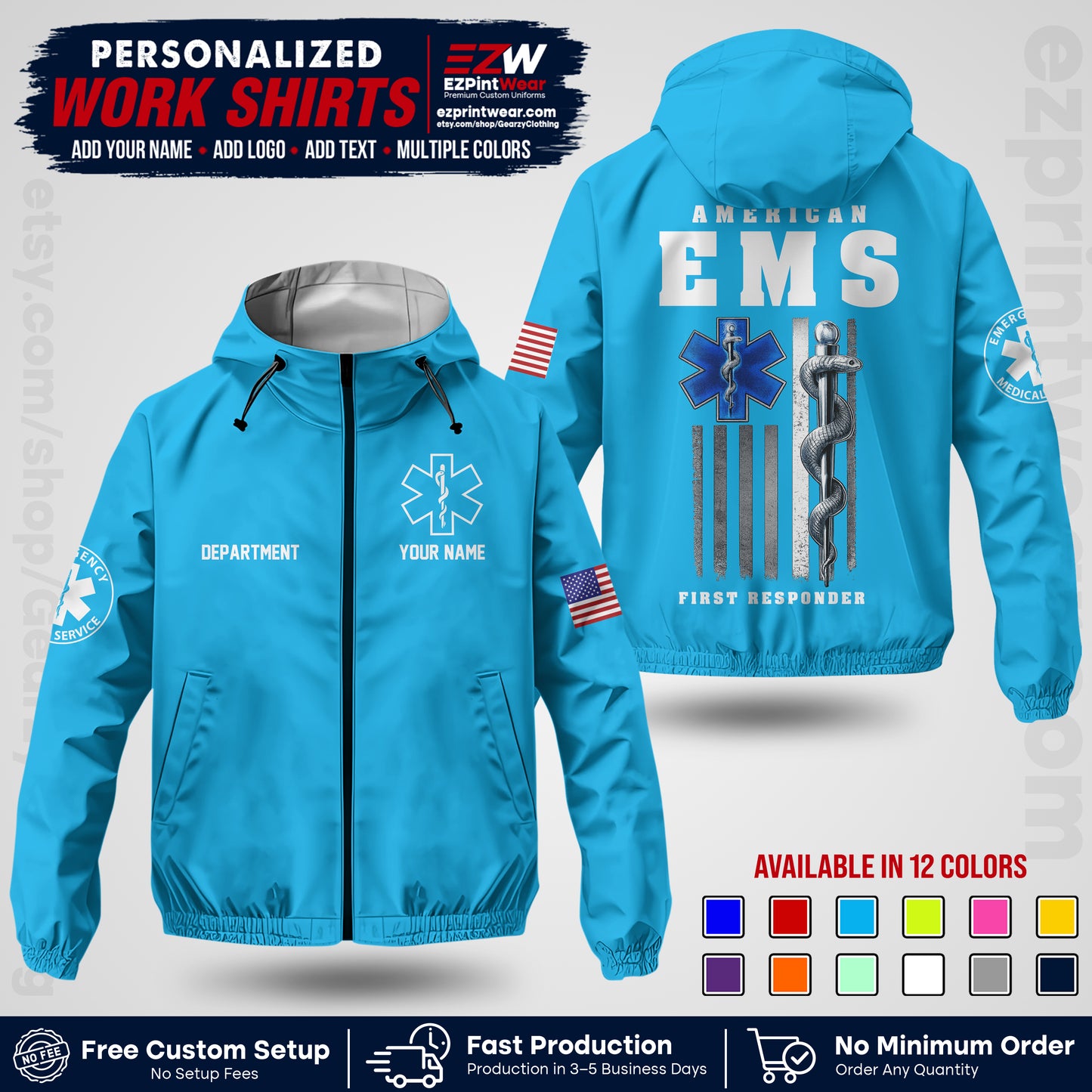 Custom EMS Windbreaker Jacket with Name, Logo & Text | EMS Team Uniform | EMS Apparel EMSJK 03