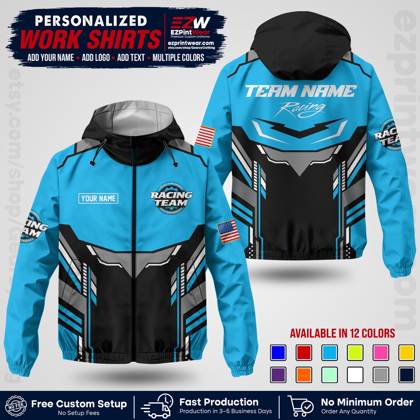 Custom Racing Windbreaker Jacket with Name, Logo & Text | Race Team Uniform | Motorsport Apparel RCJK11