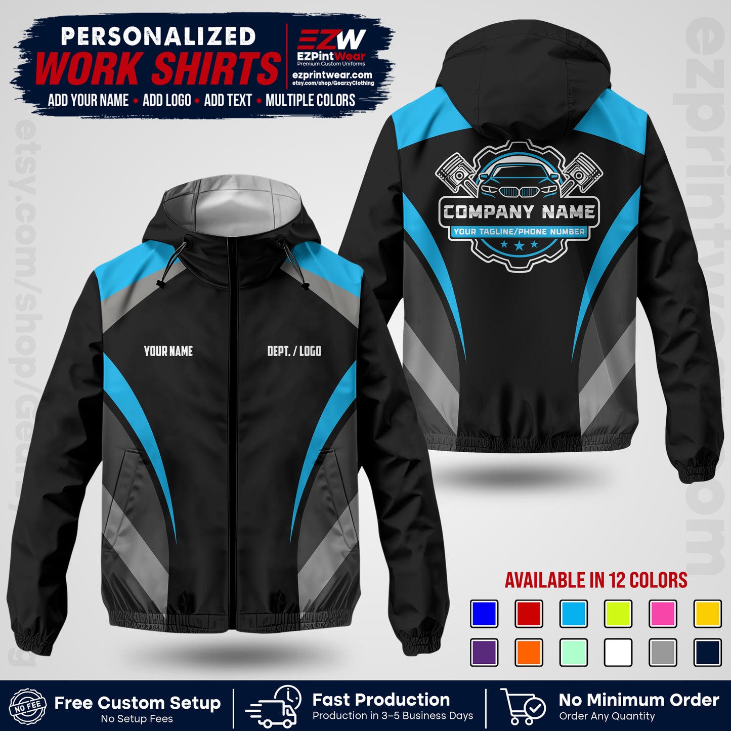Custom Mechanic Work Shirt with Name, Logo & Text | Auto Shop Uniform | Company Workwear | Employee Uniform MCNJK05
