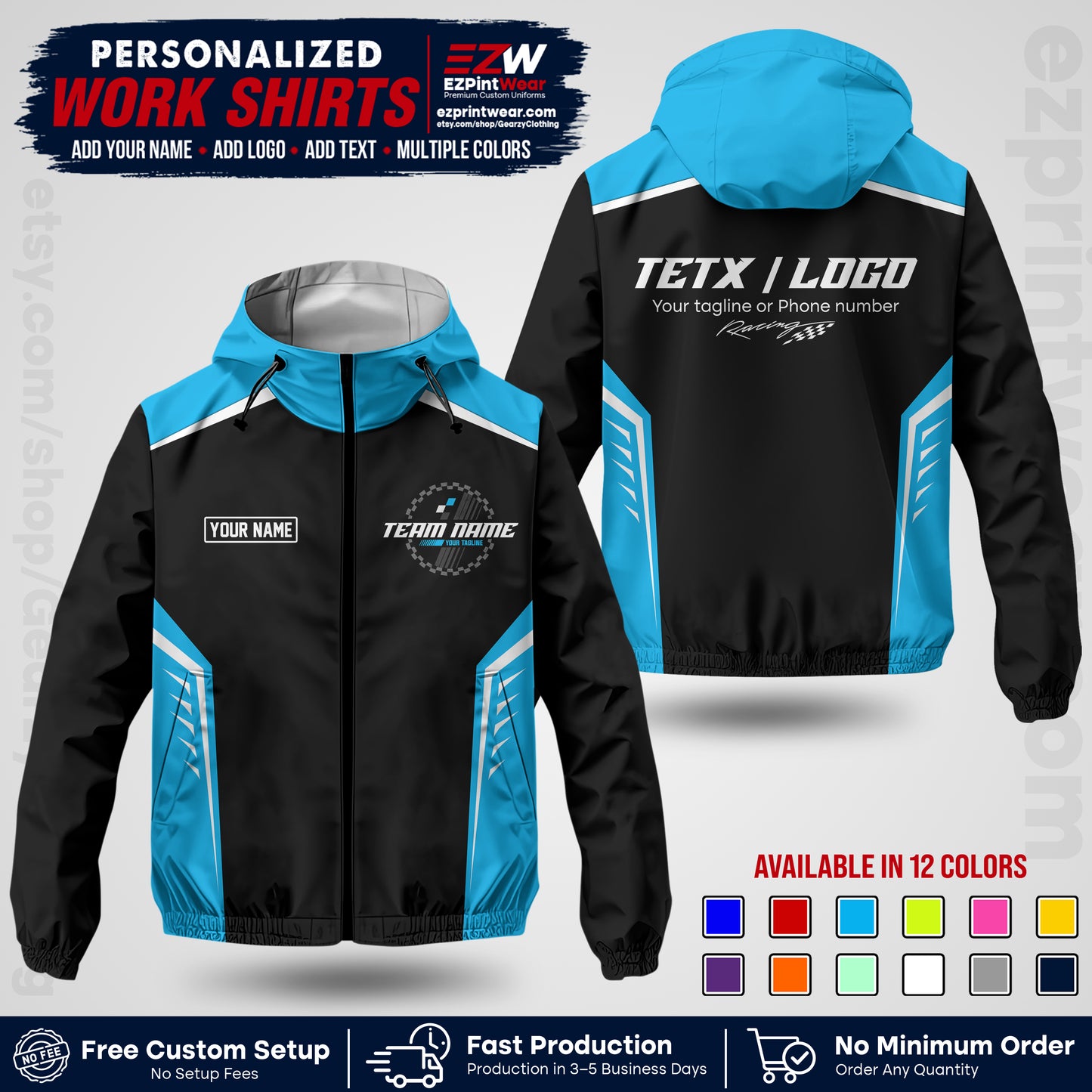 Custom Racing Windbreaker Jacket with Name, Logo & Text | Race Team Uniform | Motorsport Apparel RCJK07