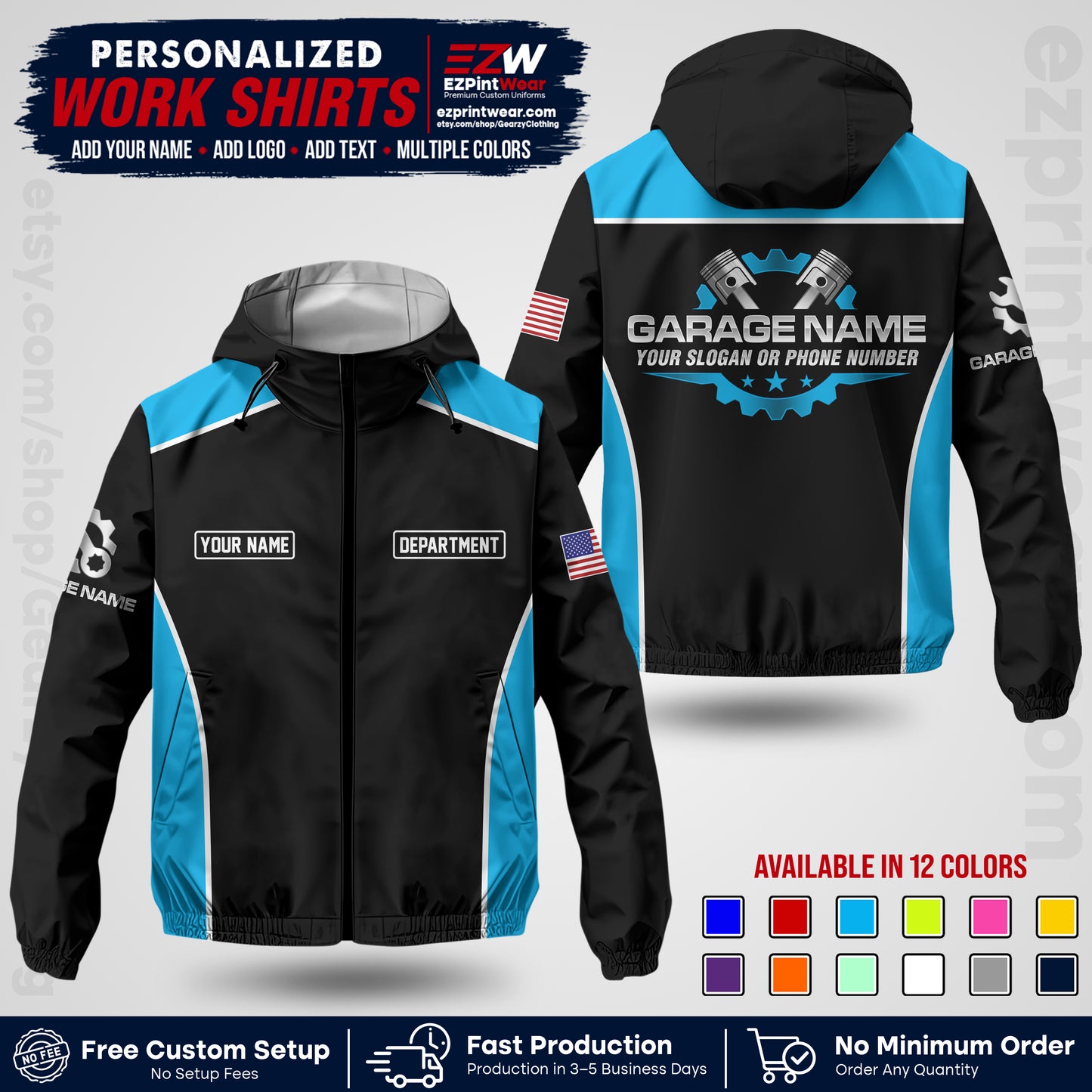Custom Mechanic Work Shirt with Name, Logo & Text | Auto Shop Uniform | Company Workwear | Employee Uniform MCNJK07