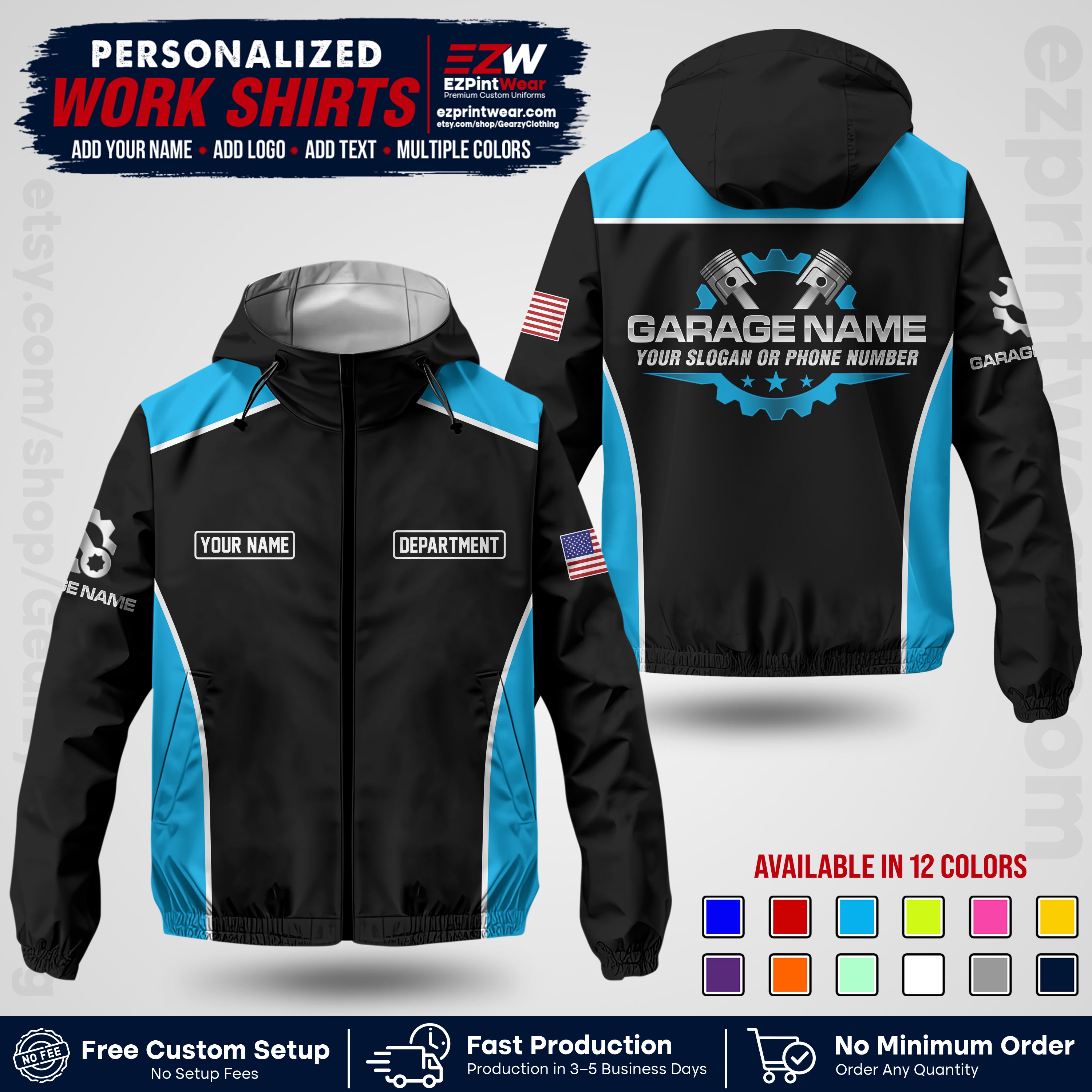 Custom Mechanic Work Shirt with Name, Logo & Text | Auto Shop Uniform | Company Workwear | Employee Uniform MCNJK07