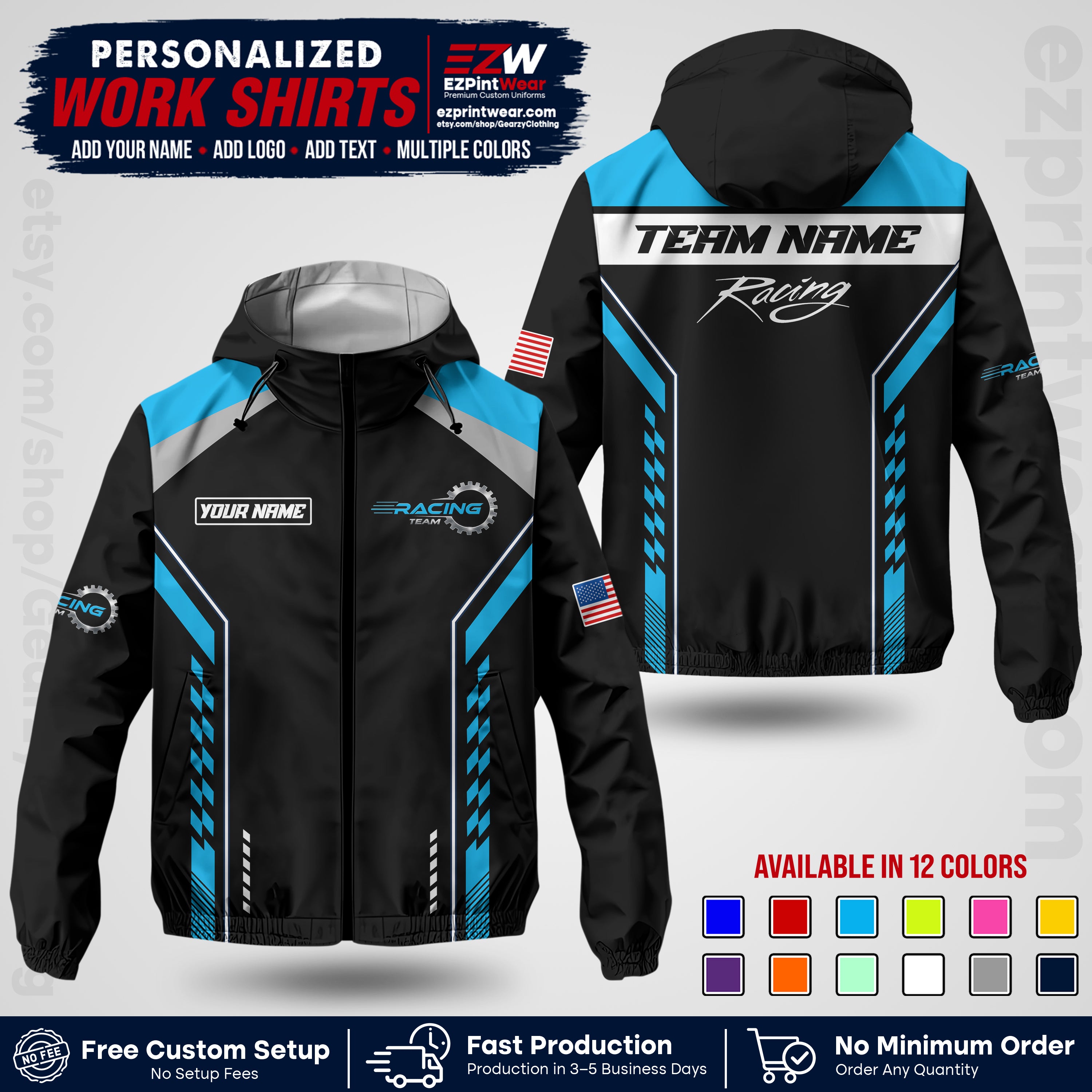 Custom Racing Windbreaker Jacket with Name, Logo & Text | Race Team Uniform | Motorsport Apparel RCJK13