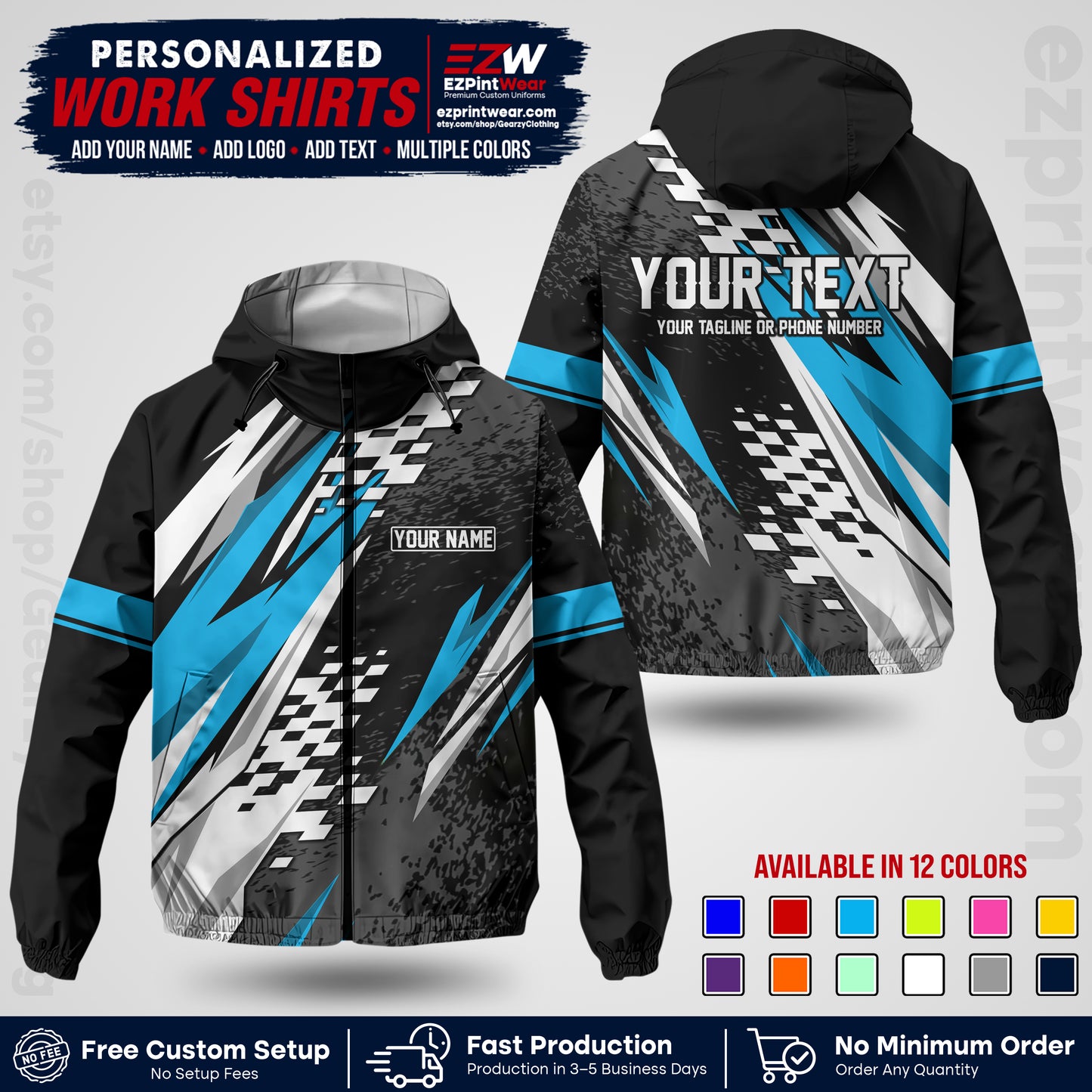 Custom Racing Windbreaker Jacket with Name, Logo & Text | Race Team Uniform | Motorsport Apparel RCJK03