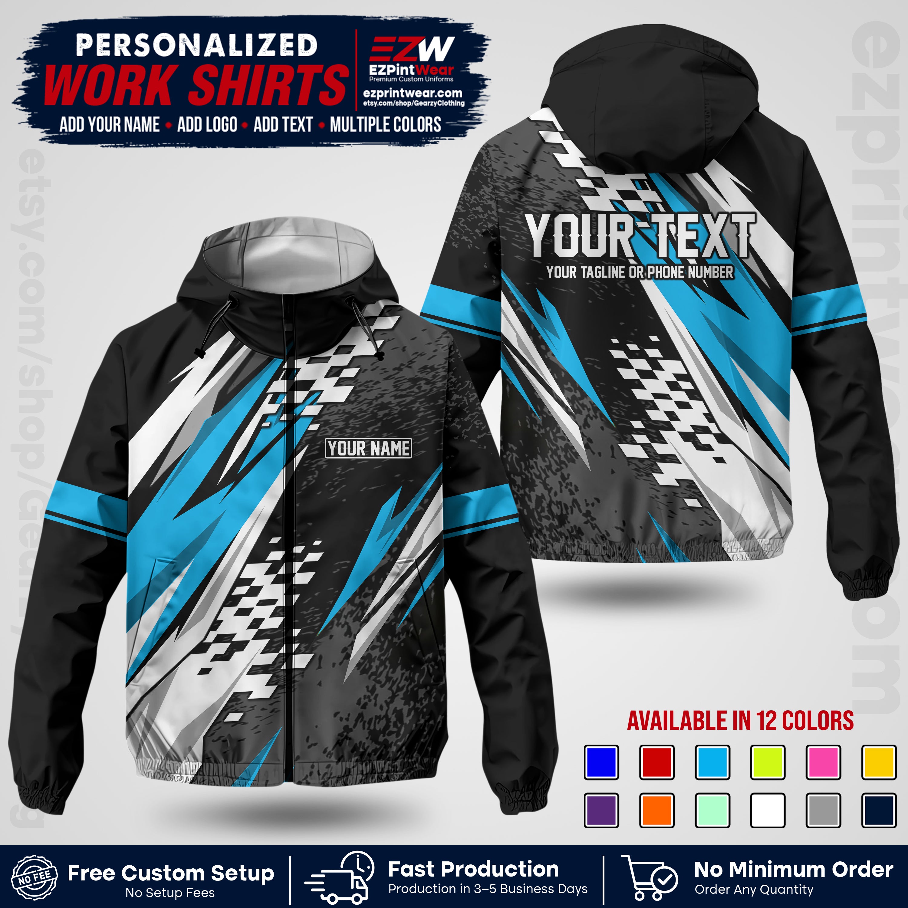 Custom Racing Windbreaker Jacket with Name, Logo & Text | Race Team Uniform | Motorsport Apparel RCJK03