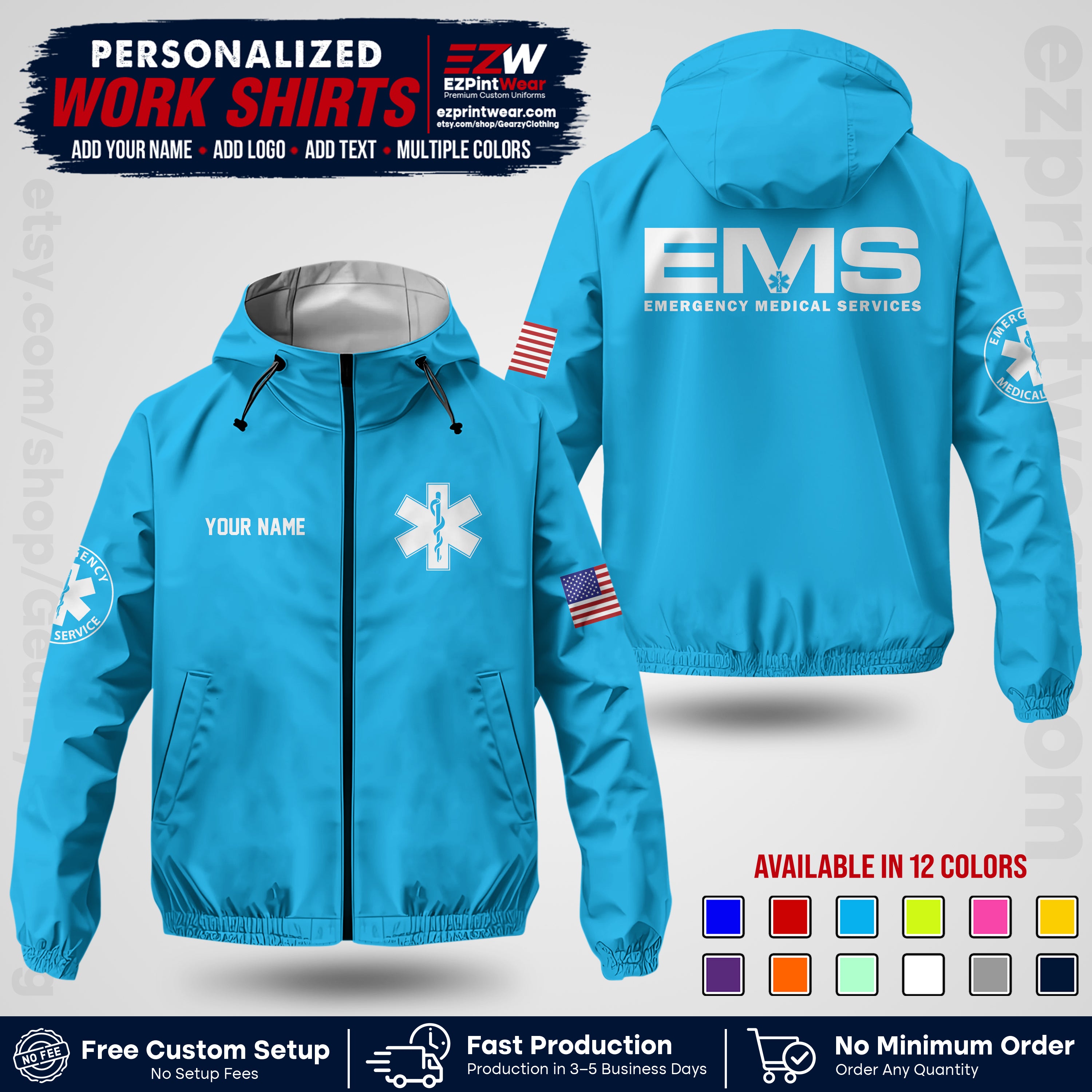 Custom EMS Windbreaker Jacket with Name, Logo & Text | EMS Team Uniform | EMS Apparel EMSJK 01