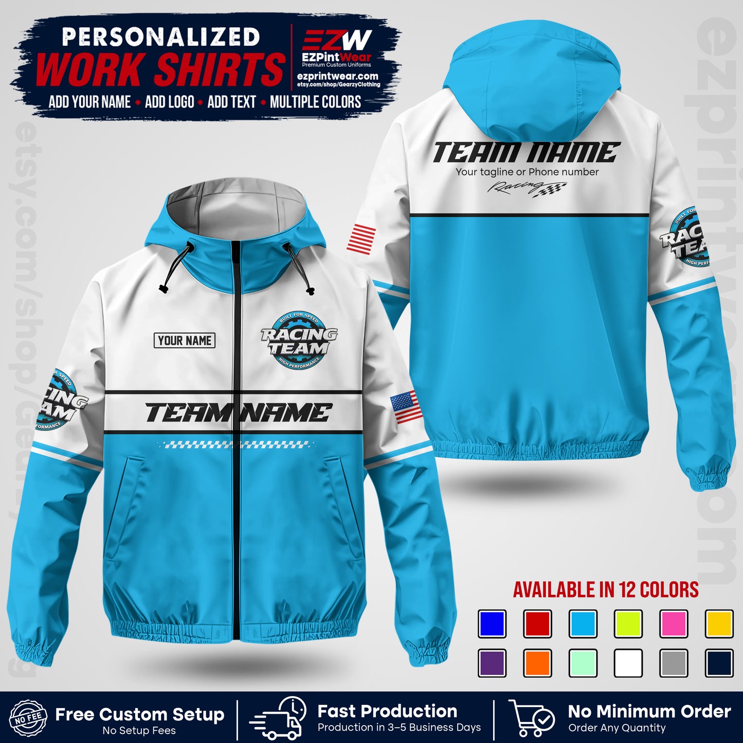 Custom Racing Windbreaker Jacket with Name, Logo & Text | Race Team Uniform | Motorsport Apparel RCJK12