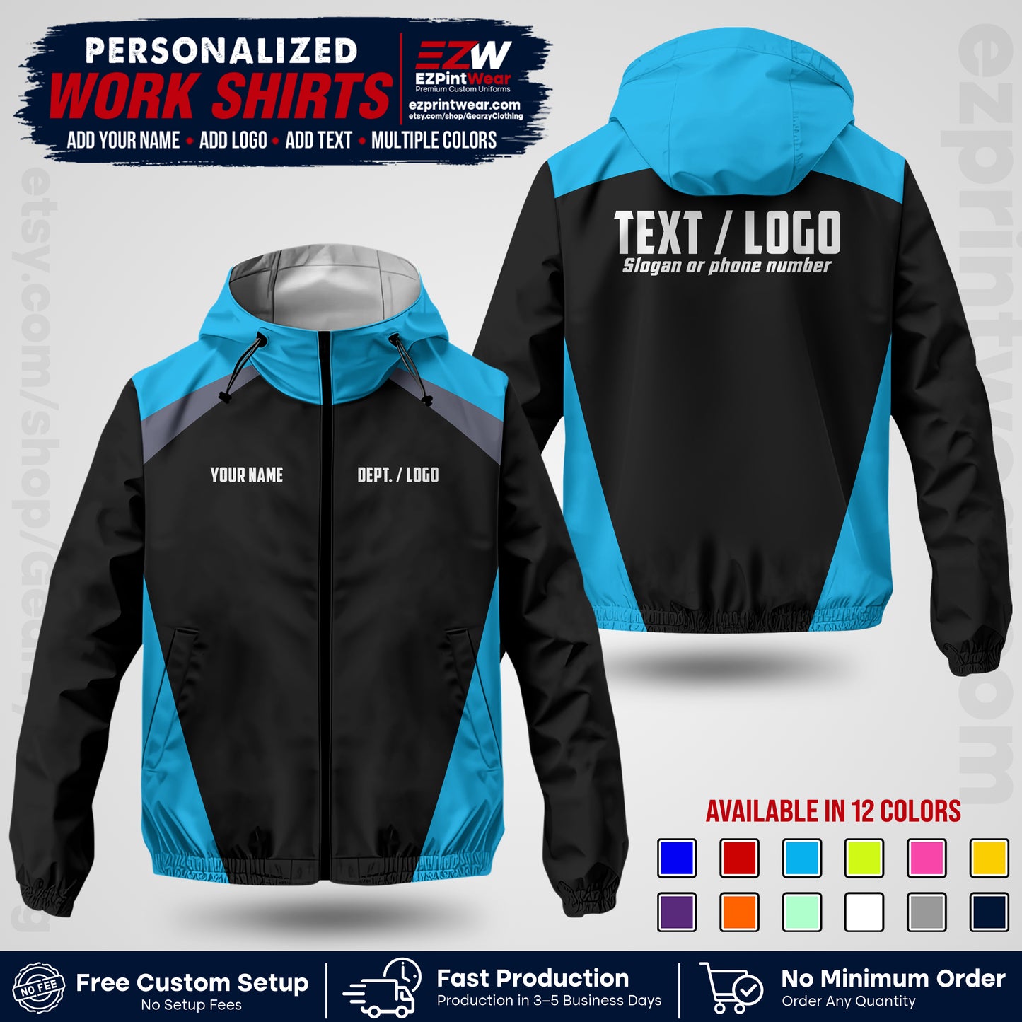 Custom Windbreaker Jacket with Name, Logo & Text, All Over Print Company Workwear, Employee Uniform WBJK03