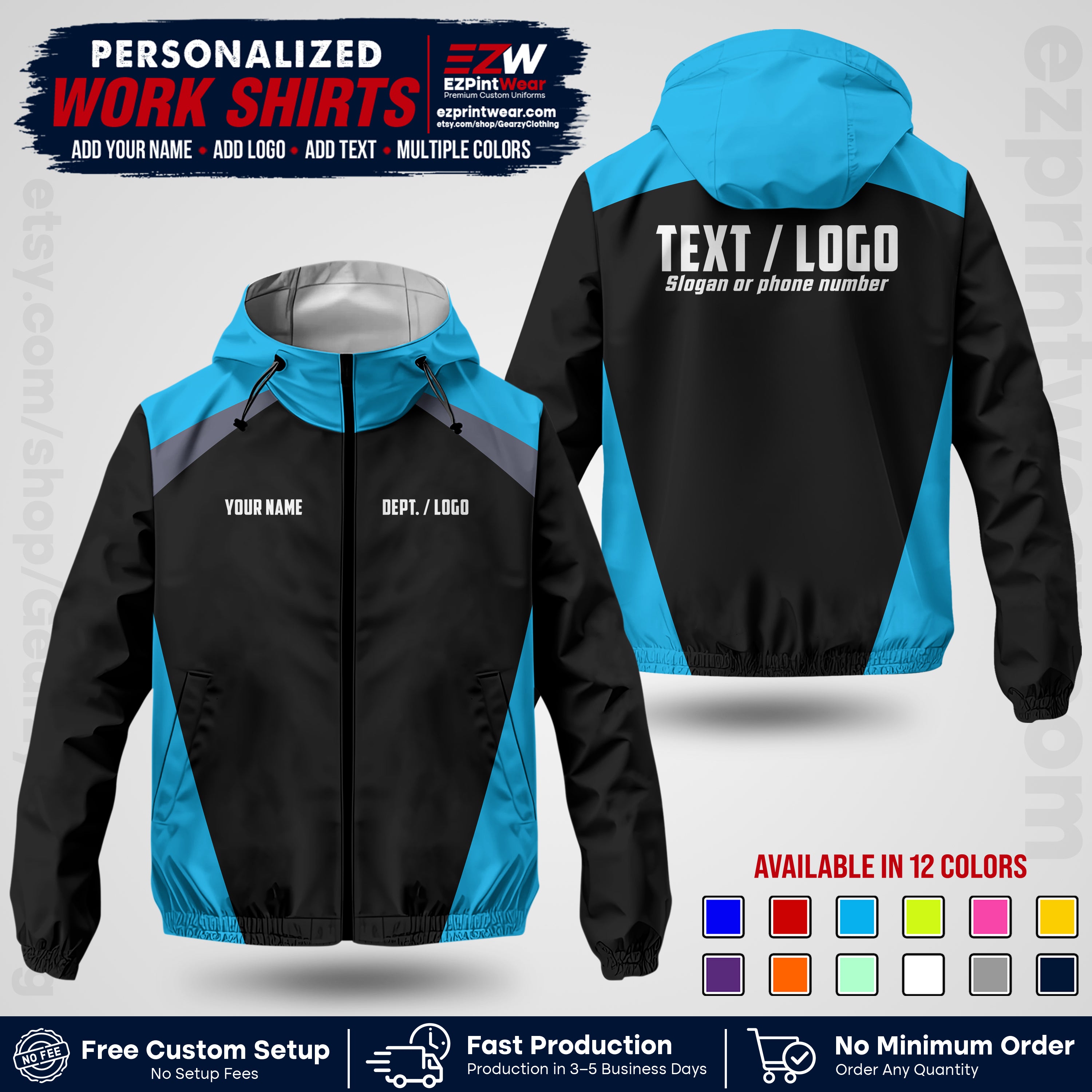 Custom Windbreaker Jacket with Name, Logo & Text, All Over Print Company Workwear, Employee Uniform WBJK03