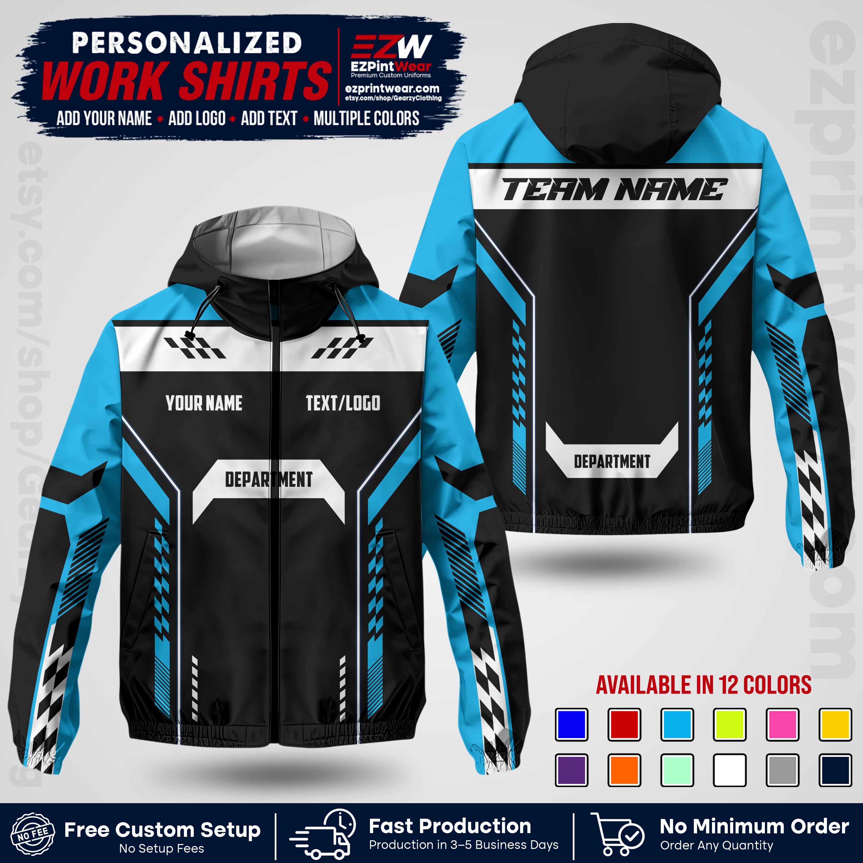 Custom Windbreaker Jacket with Name, Logo & Text, All Over Print Company Workwear, Employee Uniform WBJK18