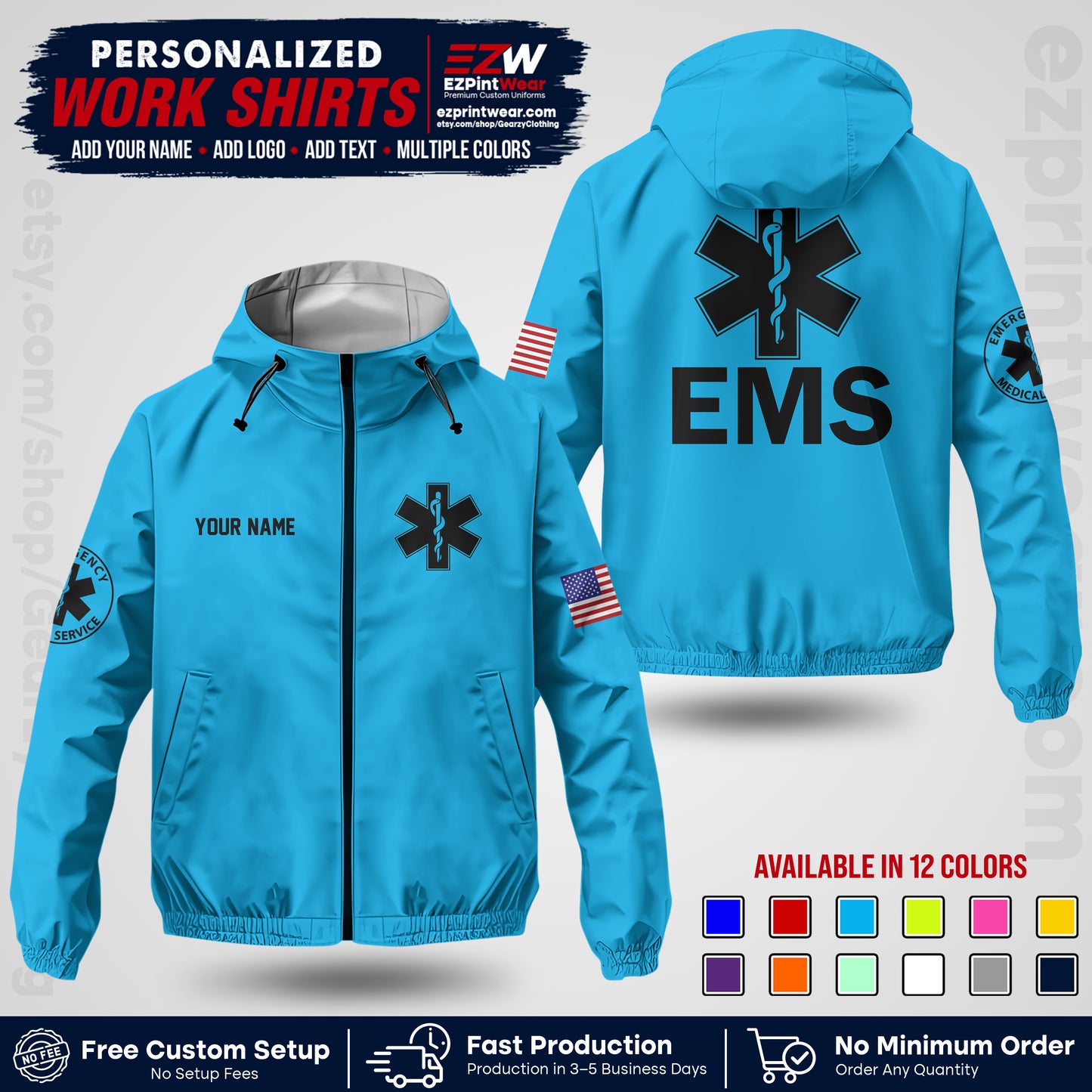 Custom EMS Windbreaker Jacket with Name, Logo & Text | EMS Team Uniform | EMS Apparel EMSJK 02