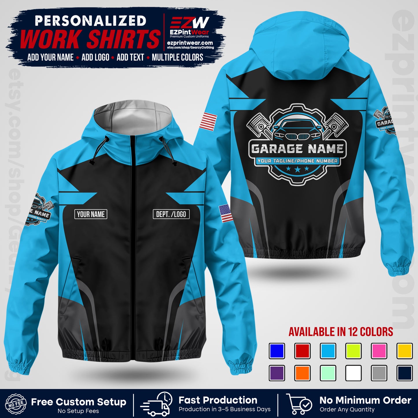 Custom Mechanic Work Shirt with Name, Logo & Text | Auto Shop Uniform | Company Workwear | Employee Uniform MCNJK04