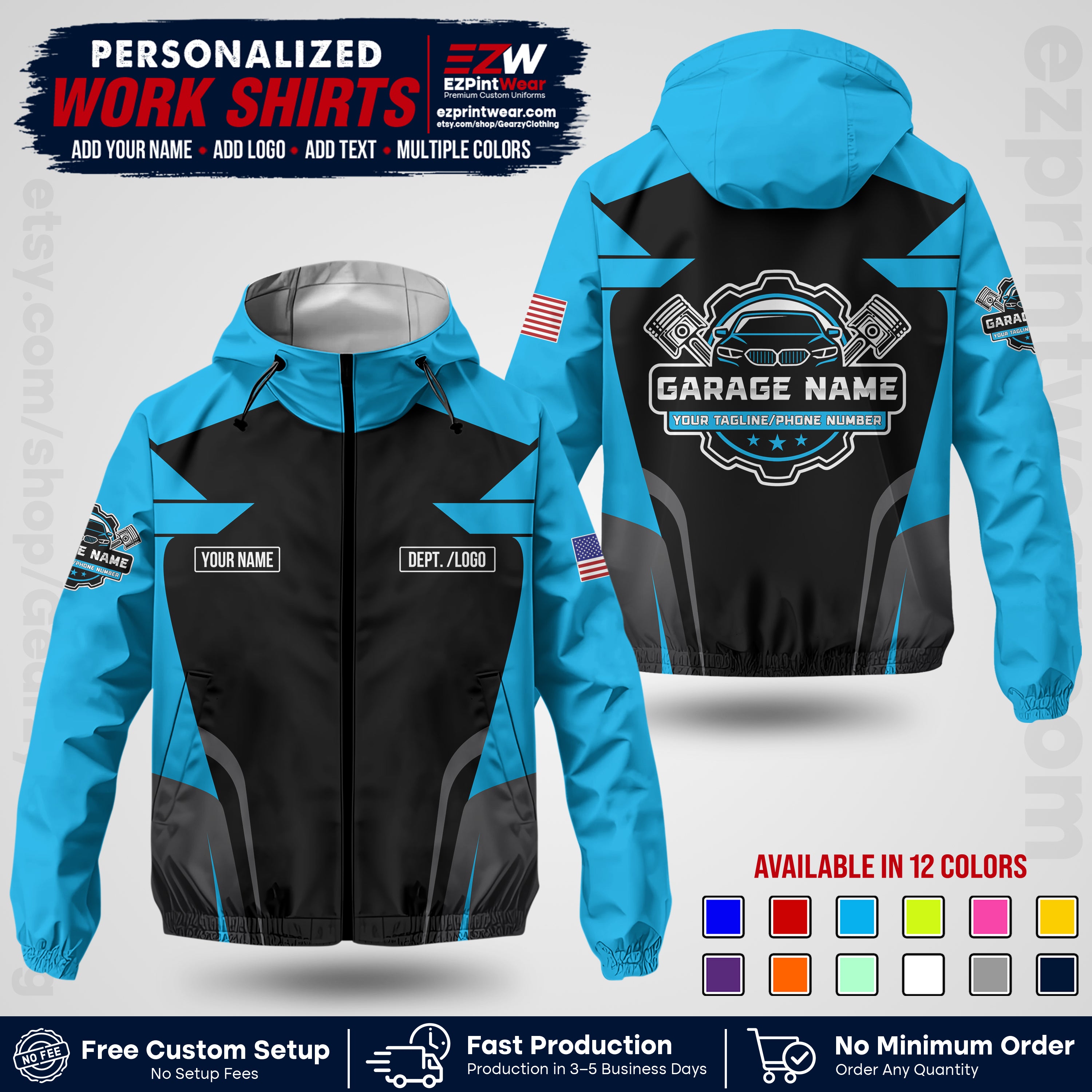 Custom Mechanic Work Shirt with Name, Logo & Text | Auto Shop Uniform | Company Workwear | Employee Uniform MCNJK04