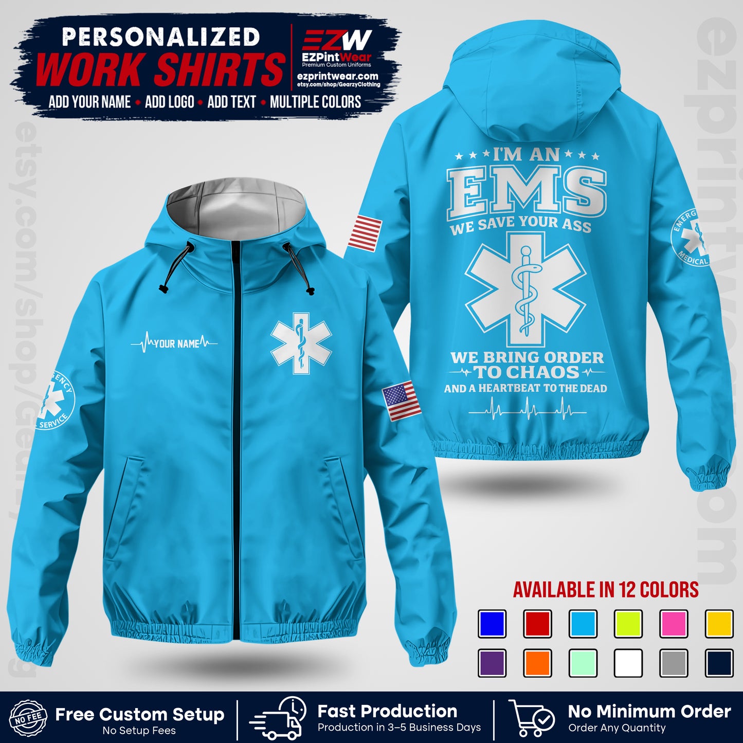 Custom EMS Windbreaker Jacket with Name, Logo & Text | EMS Team Uniform | EMS Apparel EMSJK 05