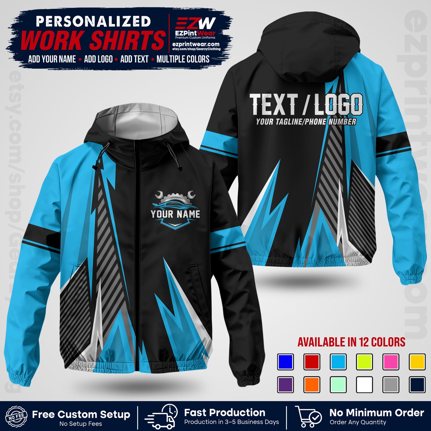 Custom Mechanic Work Shirt with Name, Logo & Text | Auto Shop Uniform | Company Workwear | Employee Uniform MCNJK01