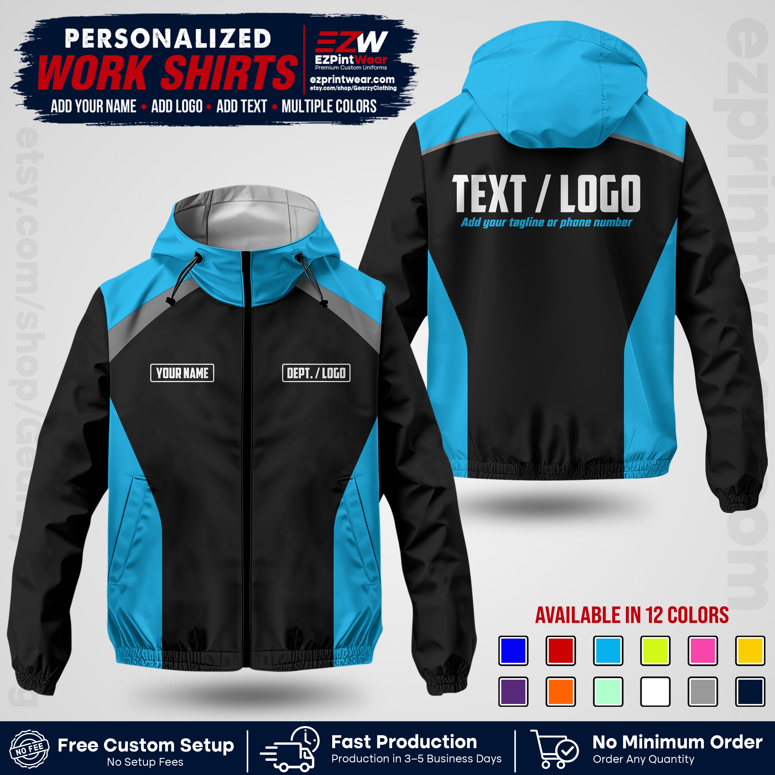 Custom Windbreaker Jacket with Name, Logo & Text, All Over Print Company Workwear, Employee Uniform WBJK05