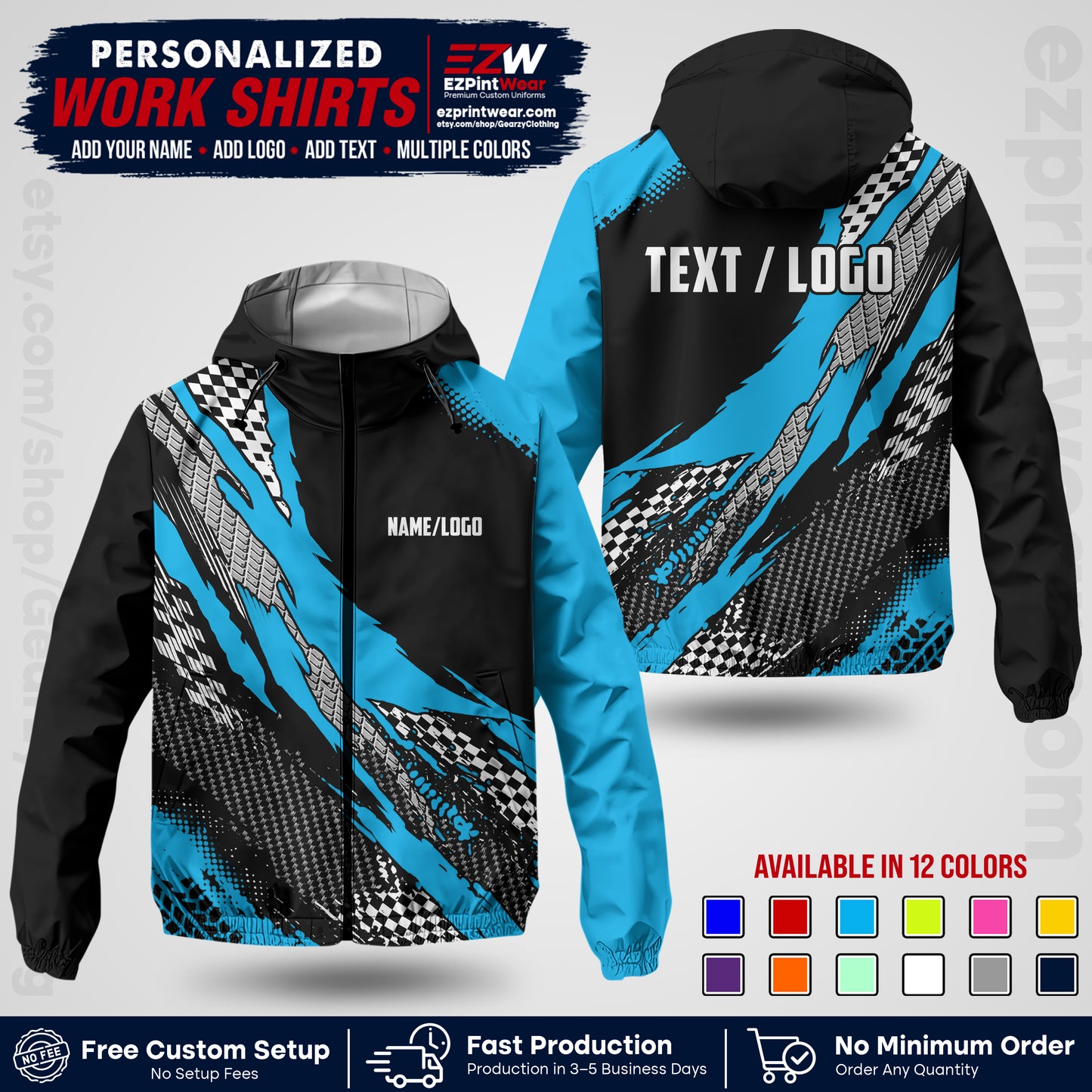 Custom Racing Windbreaker Jacket with Name, Logo & Text | Race Team Uniform | Motorsport Apparel RCJK05