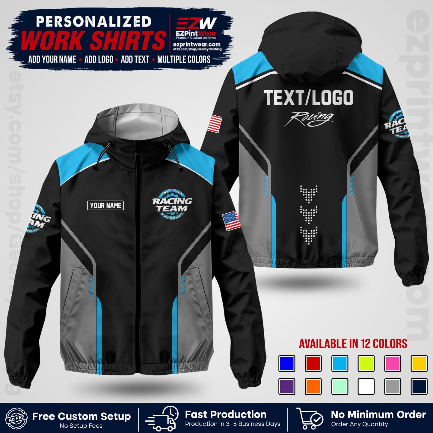 Custom Racing Windbreaker Jacket with Name, Logo & Text | Race Team Uniform | Motorsport Apparel RCJK09