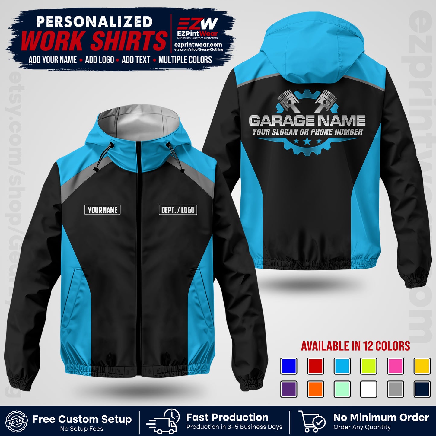 Custom Mechanic Work Shirt with Name, Logo & Text | Auto Shop Uniform | Company Workwear | Employee Uniform MCNJK06